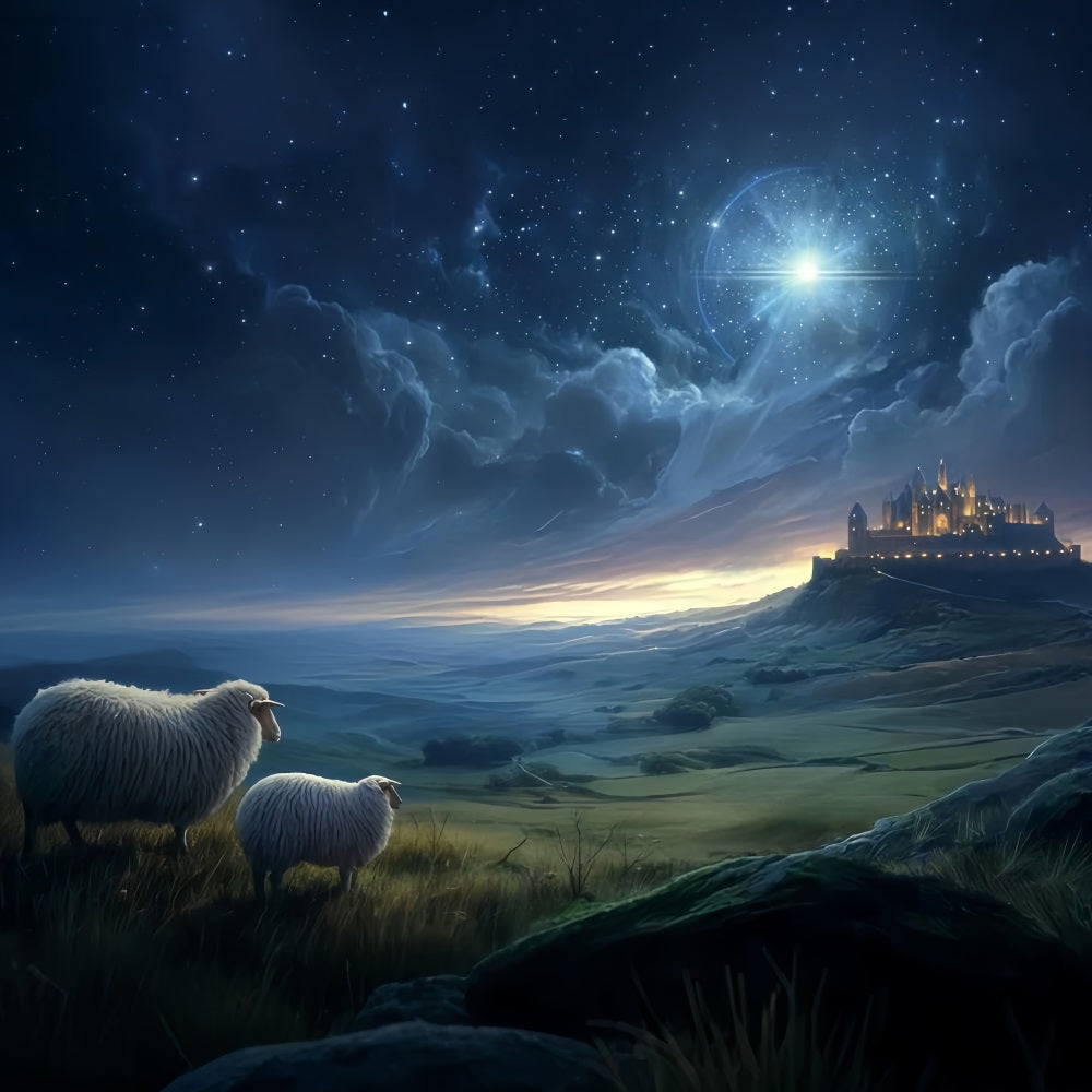 Fond de scène Nativité Bergers observant une lumière lointaine Fonds de scène de Noël TWW510-89