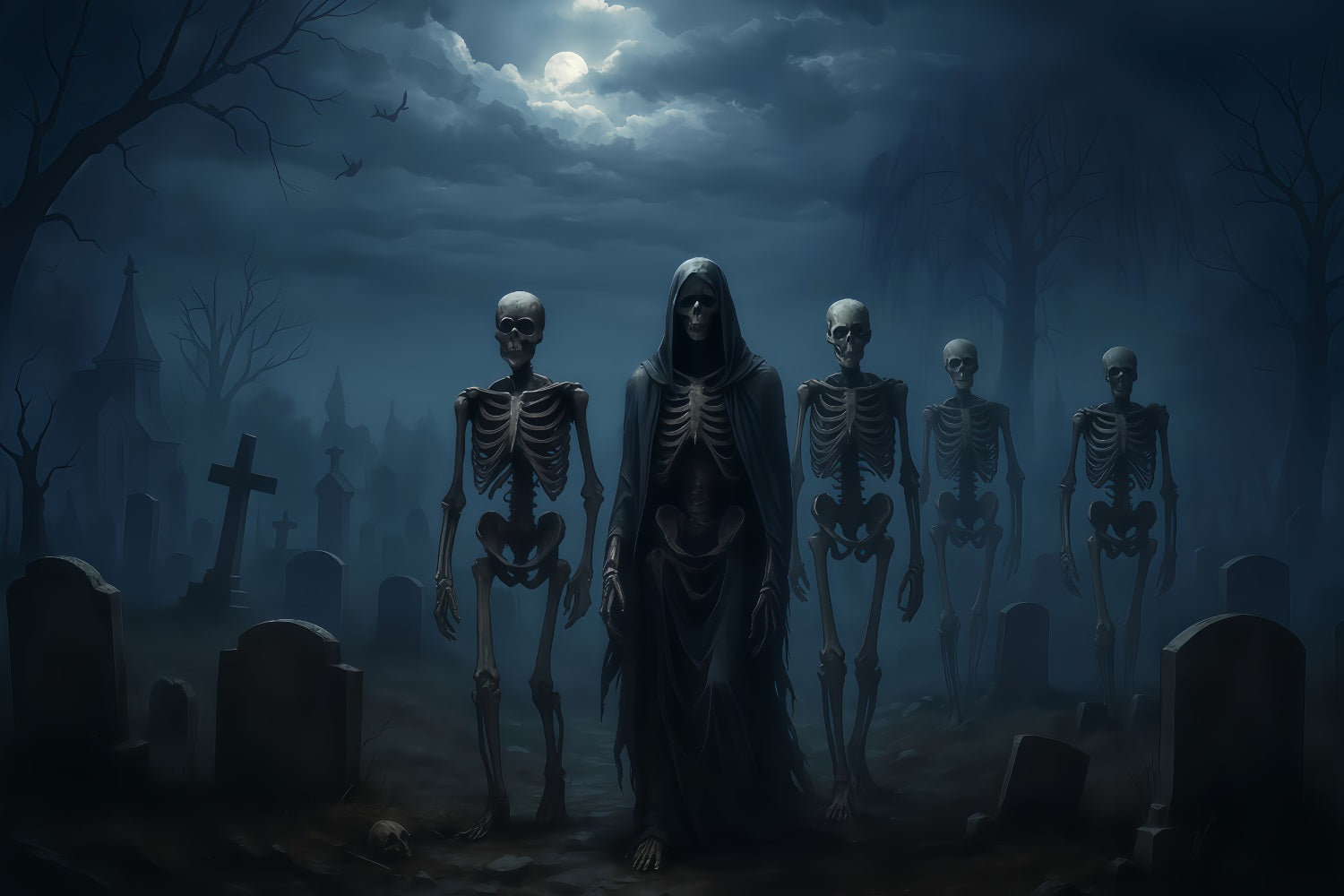 Fond fantôme d'Halloween Armée de squelettes Marche de minuit Fond effrayant d'Halloween TWW510-8