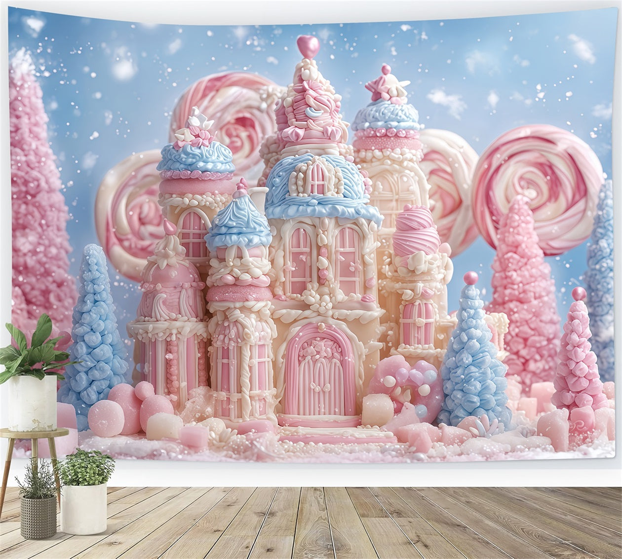 Fond de pain d'épices Pays des bonbons Château pastel Fond de Noël TWW510-95