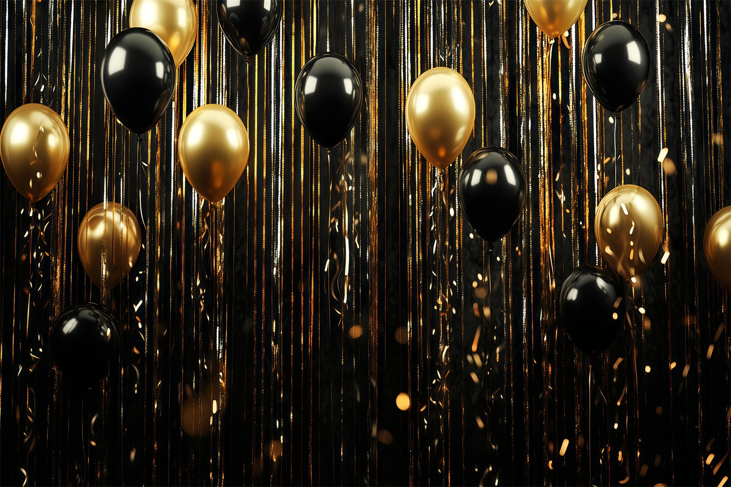 Fond pour le Nouvel An avec ballons noir et or et paillettes TWW512-14