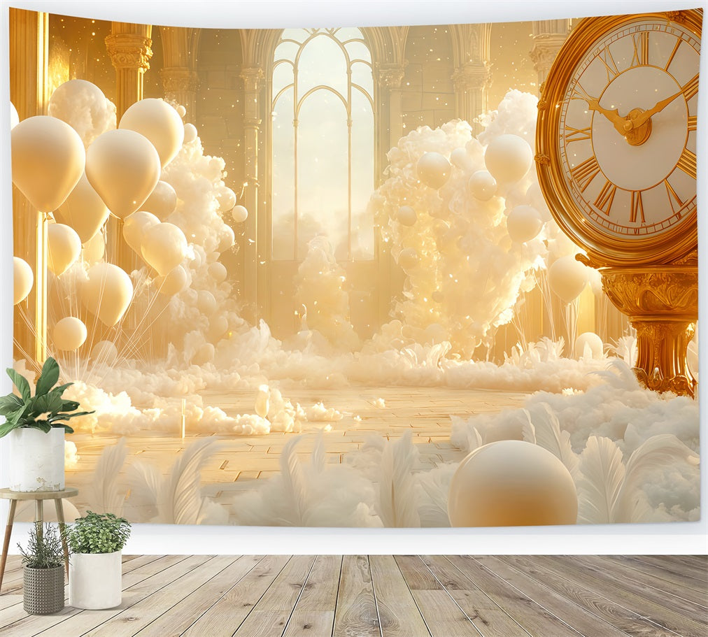 Idées de toiles de fond pour le Nouvel An Ballons dorés Fantaisie Horloge compte à rebours Toile de fond TWW512-18