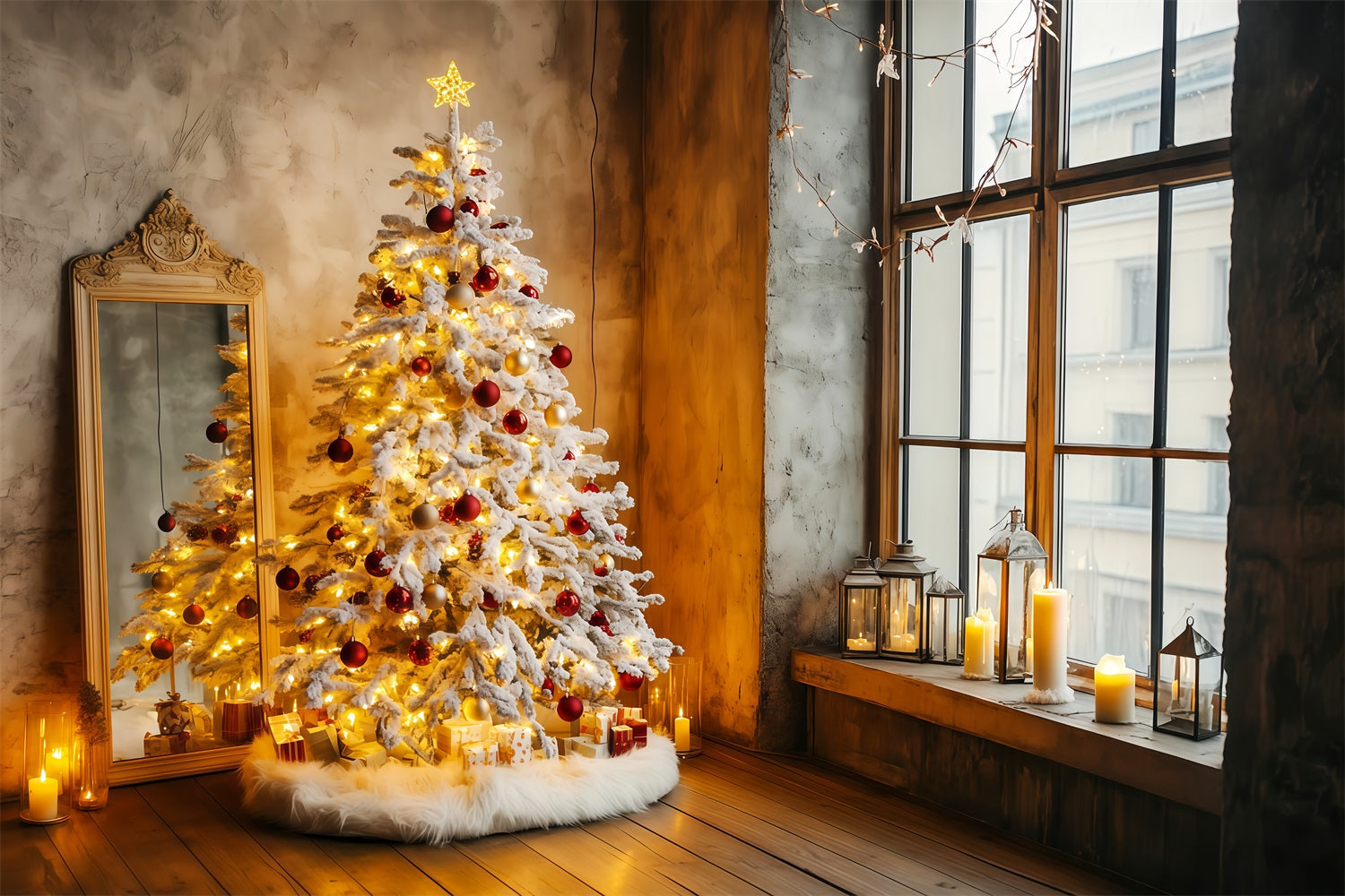 Fond photo pour le Nouvel An Arbre de Noël à la lueur des bougies Fond « Bonne année » TWW512-9