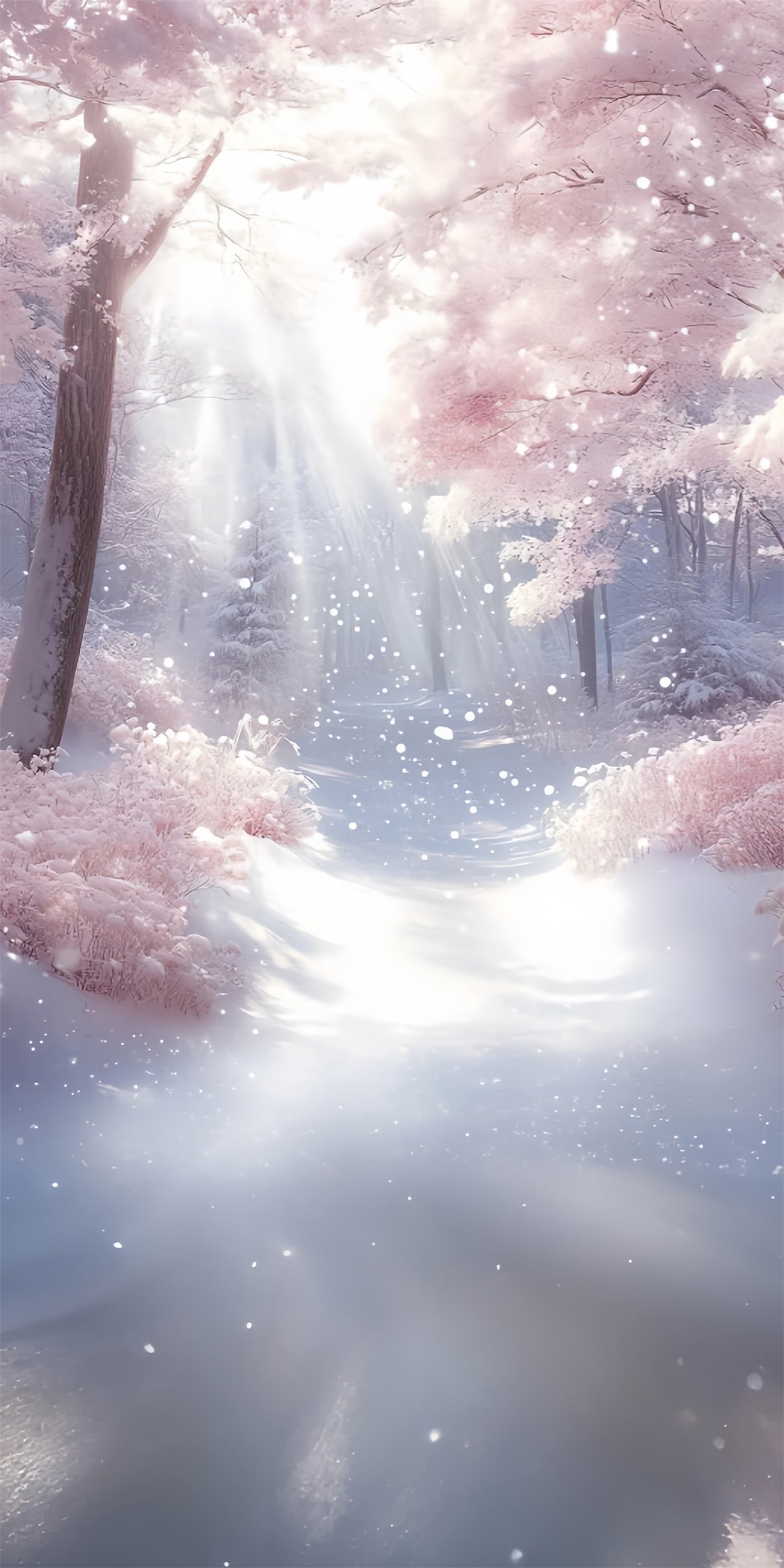 Toile de fond Sweep Forêt d’Hiver Sentier Rêve Neige Rosée TWW57-97