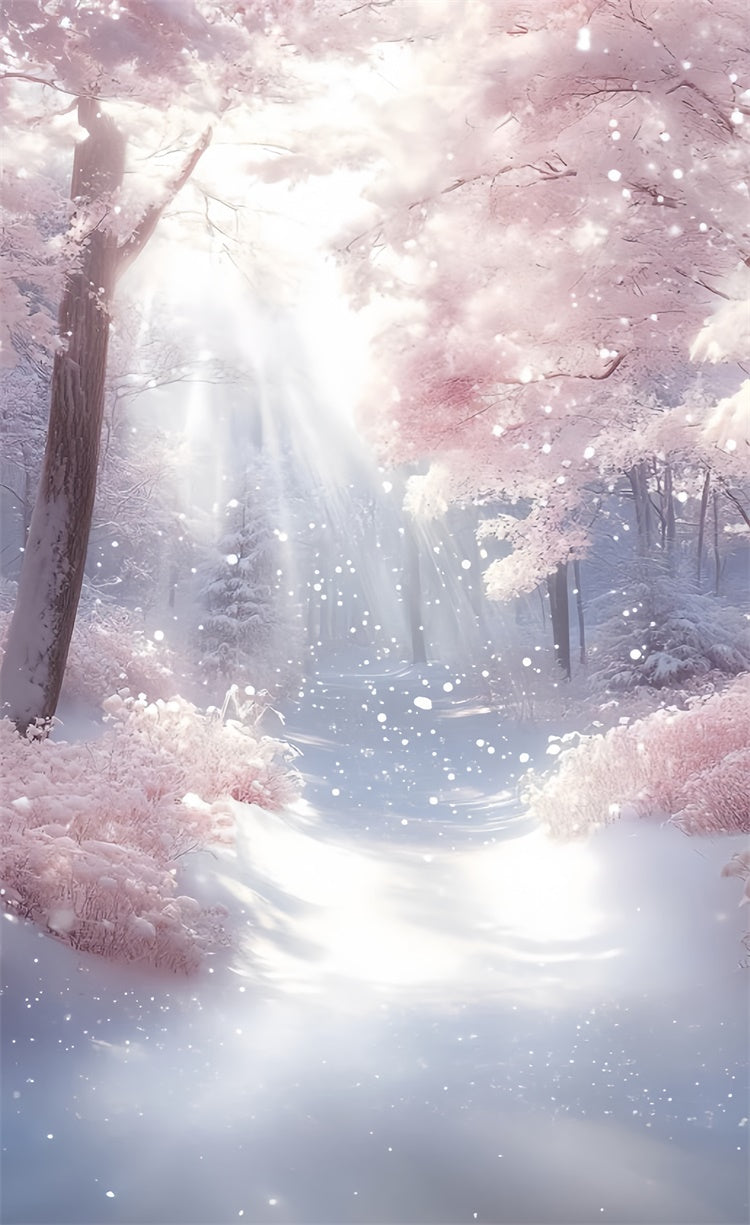 Toile de fond Sweep Forêt d’Hiver Sentier Rêve Neige Rosée TWW57-97