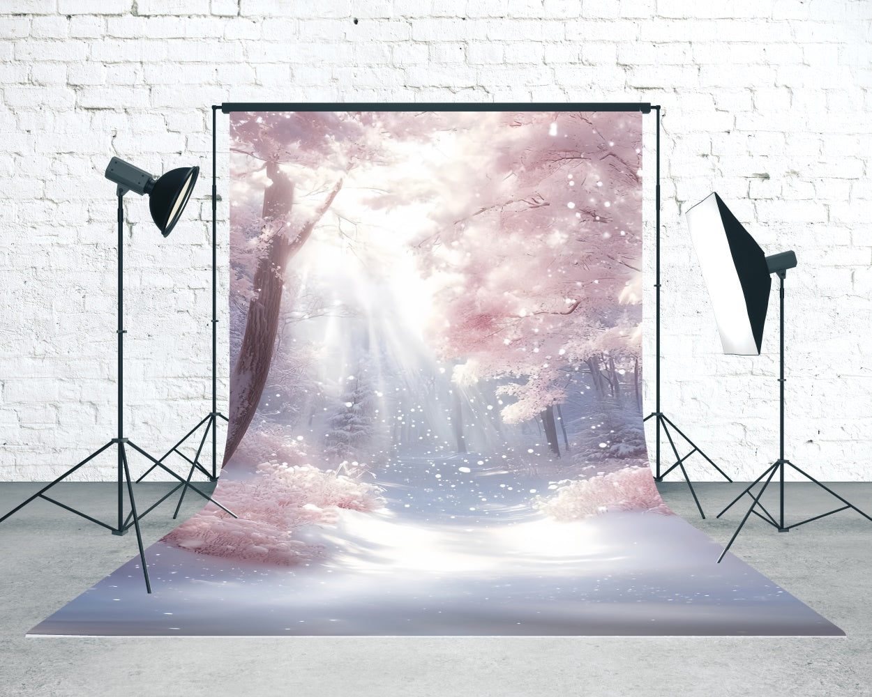 Toile de fond Sweep Forêt d’Hiver Sentier Rêve Neige Rosée TWW57-97