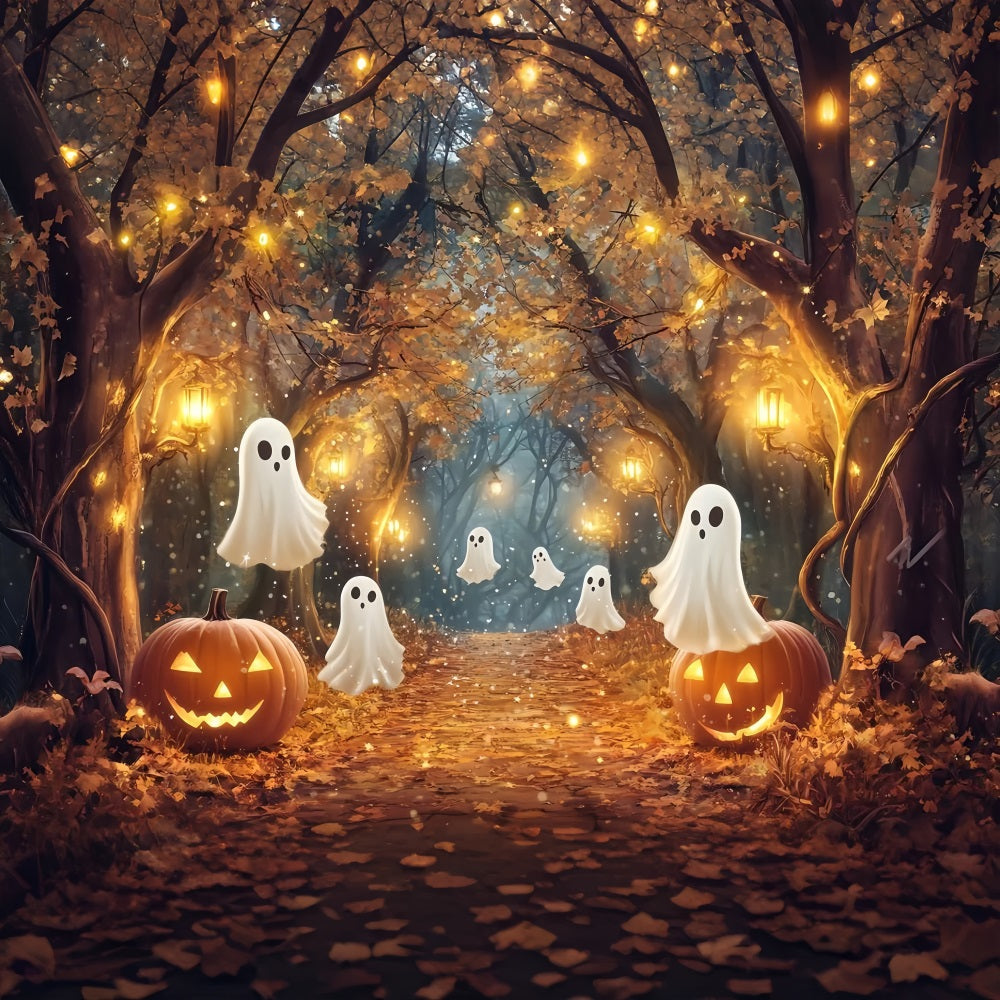 Toile Halloween Cimetière Fantômes Lumineux Dans Bois D’Automne Enchanté TWW58-10