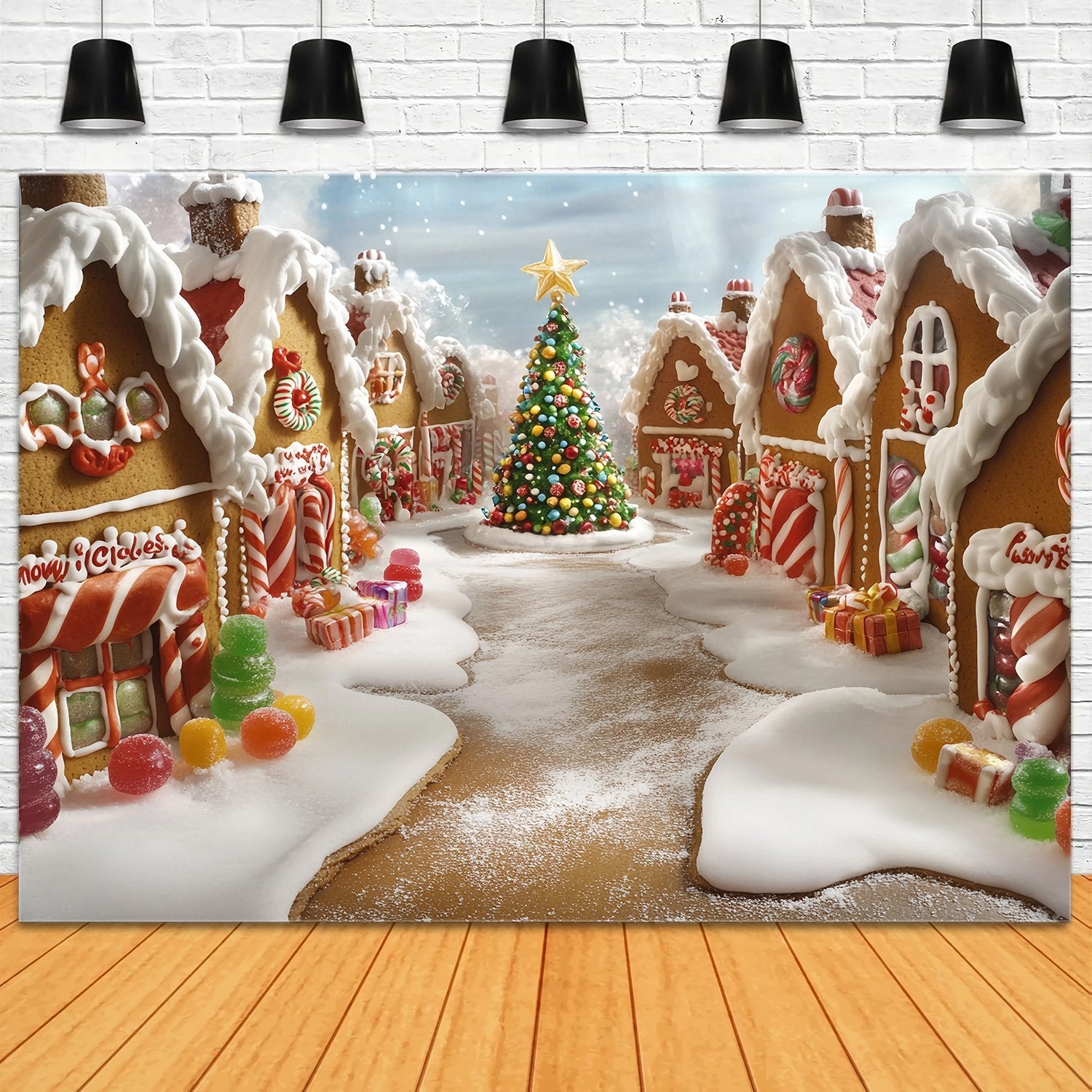 Toile de fond Noël Village Sucré Sapin et Bonbons TWW58-101