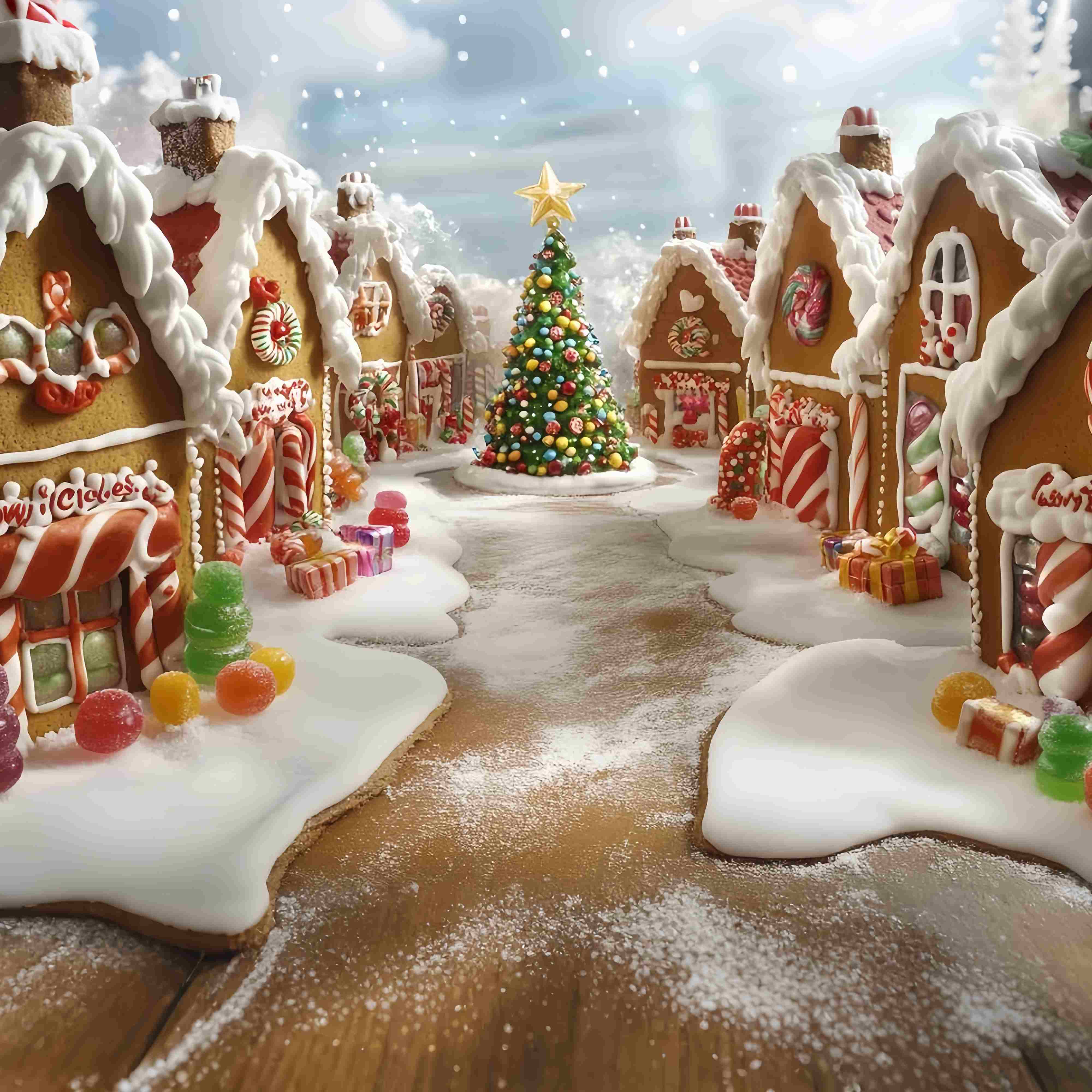 Toile de fond Noël Village Sucré Sapin et Bonbons TWW58-101