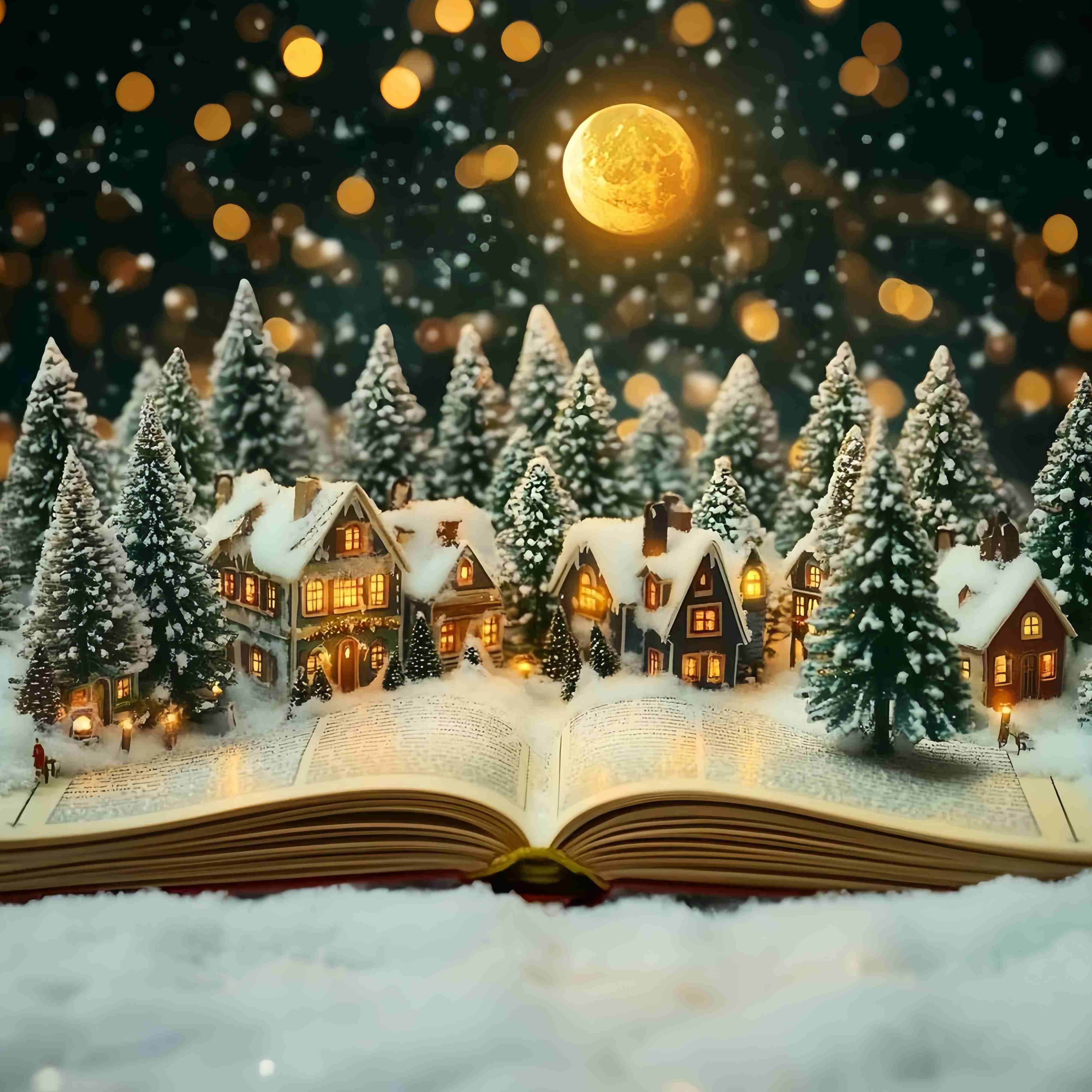 Toile de fond Noël Village Miniature Clair de Lune Hivernal TWW58-106