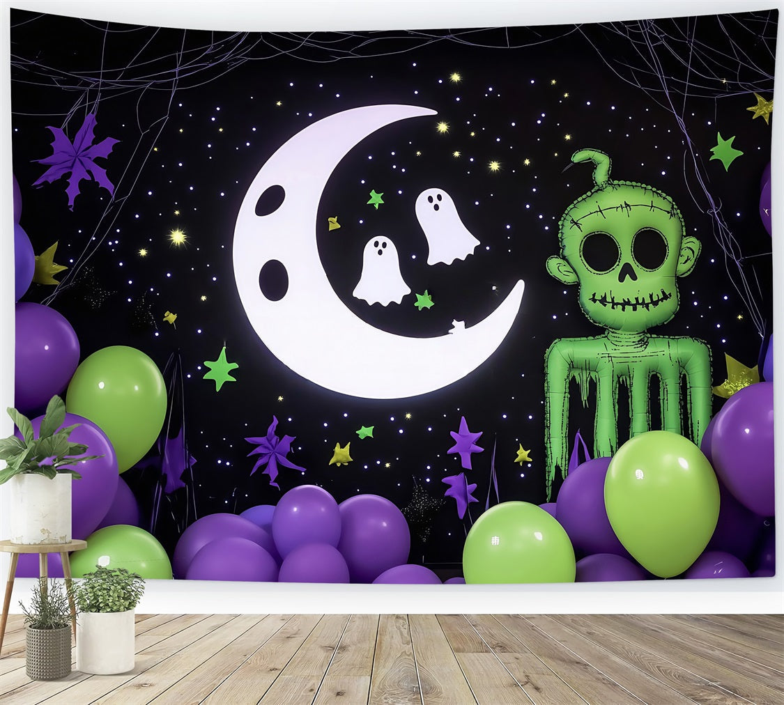 Toile Halloween Mur Lune Fantômes Et Zombie Vert Décor Dessin Animé TWW58-17