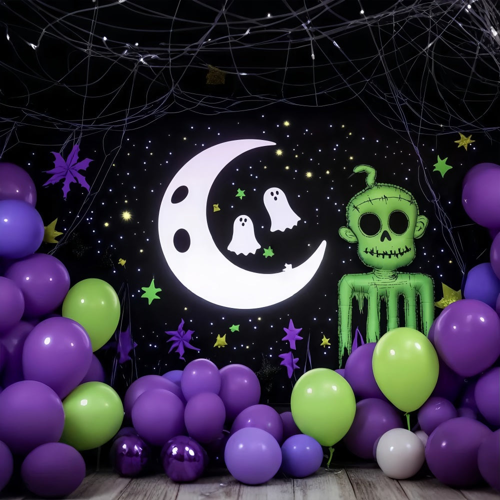 Toile Halloween Mur Lune Fantômes Et Zombie Vert Décor Dessin Animé TWW58-17