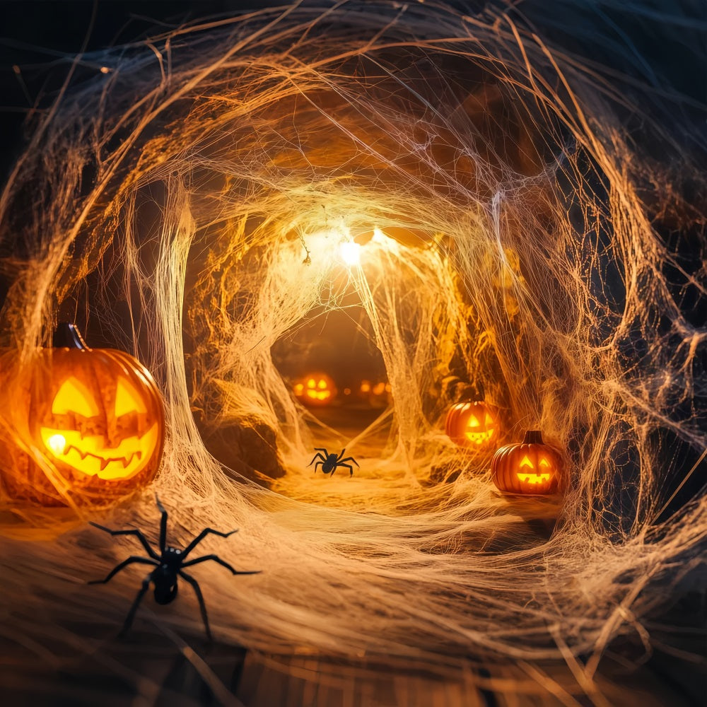 Toile De Fond Photo Halloween Mur Tunnel Citrouille Araignée Avec Toiles Lumineuses TWW58-19