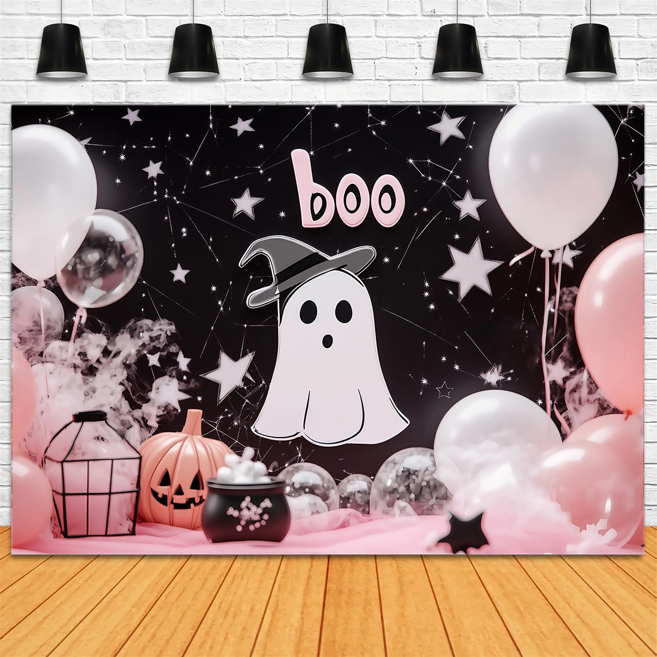 Toile Halloween Mur Fantôme Mignon Avec Décor De Ballons Roses TWW58-3