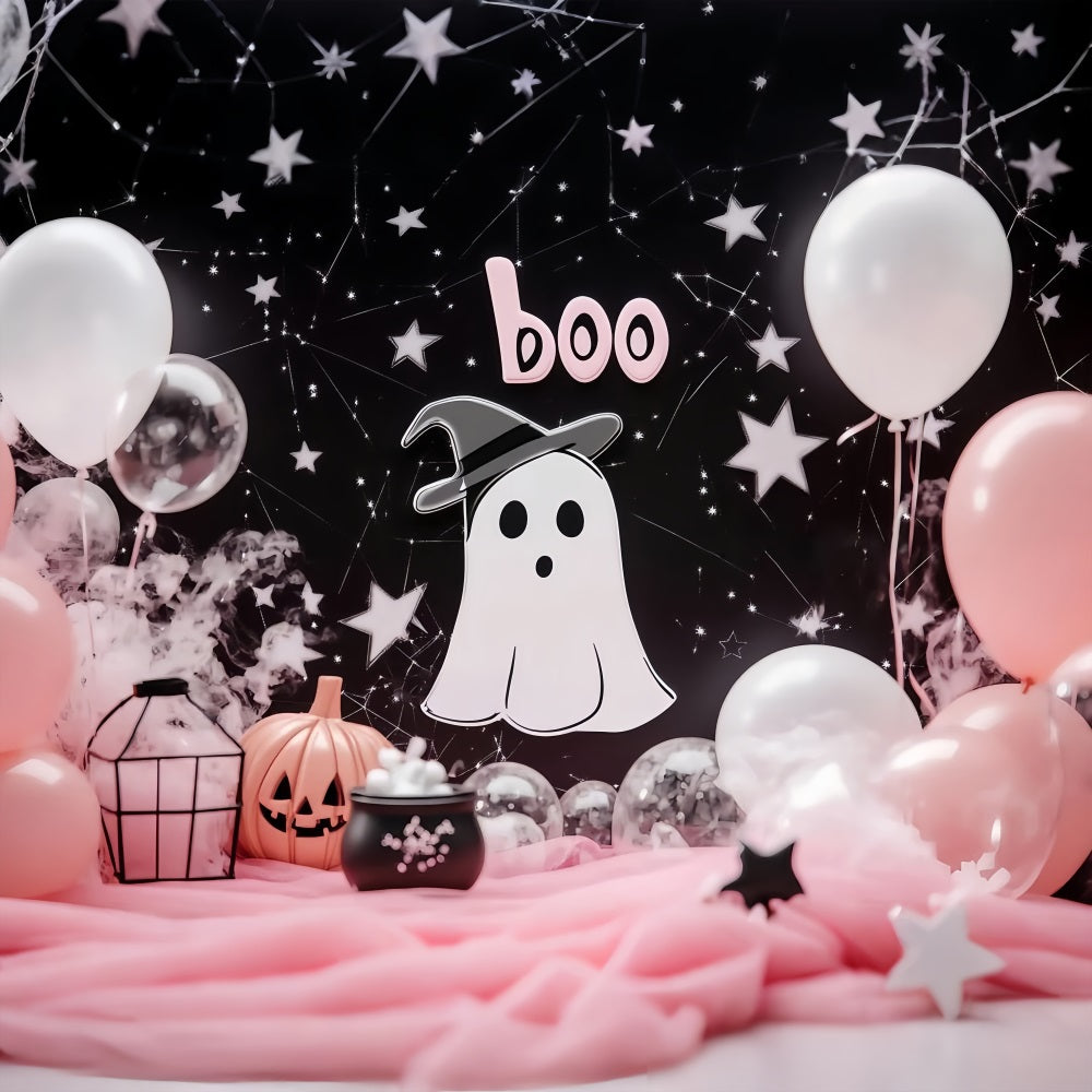Toile Halloween Mur Fantôme Mignon Avec Décor De Ballons Roses TWW58-3
