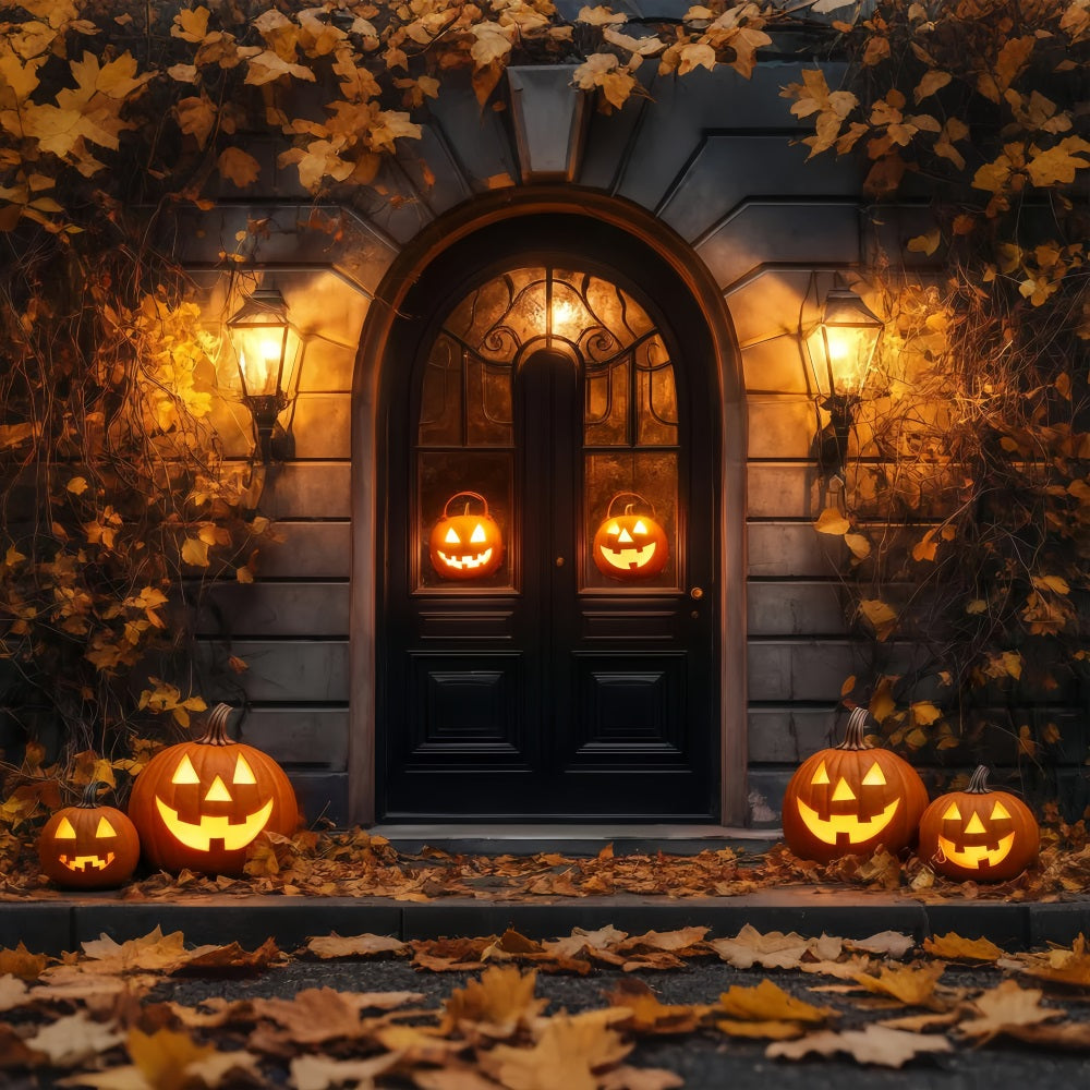 Toile De Fond Halloween Porte De Garage Citrouilles Illuminées Entrée Rustique Effrayante TWW58-37