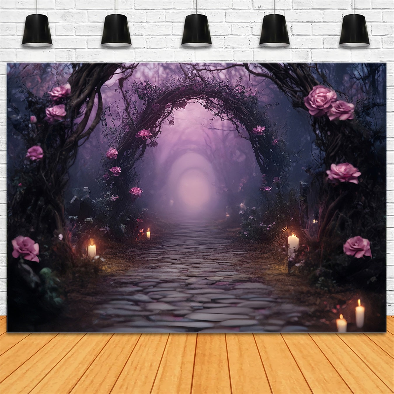 Toile De Fond Photo Halloween Allée De Roses Illuminées Aux Bougies Enchantées TWW58-5