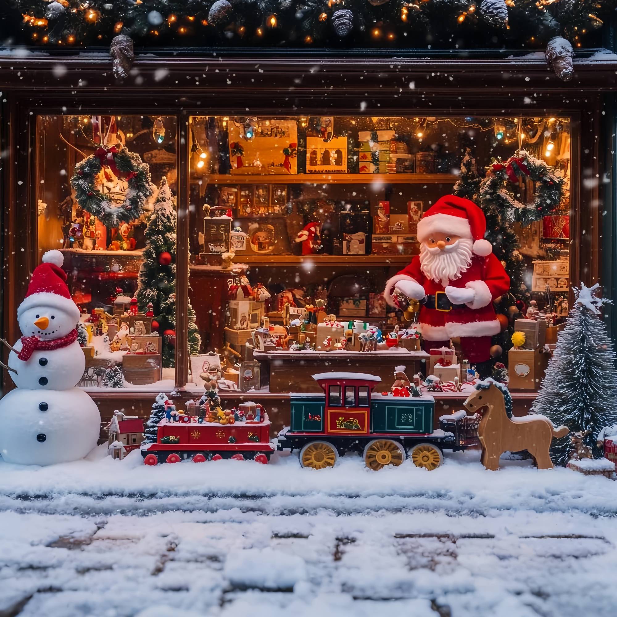 Toile de fond photo Noël Atelier du Père Noël Boutique de Jouets Enneigée Train TWW58-55