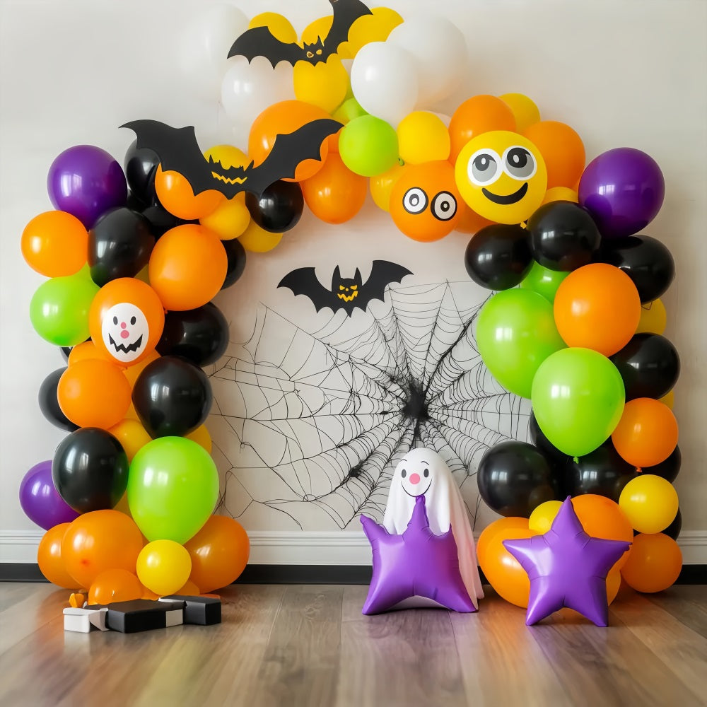 Fond De Photo Halloween Mur Arche De Ballons Colorés Avec Chauves-Souris Et Fantômes TWW58-6