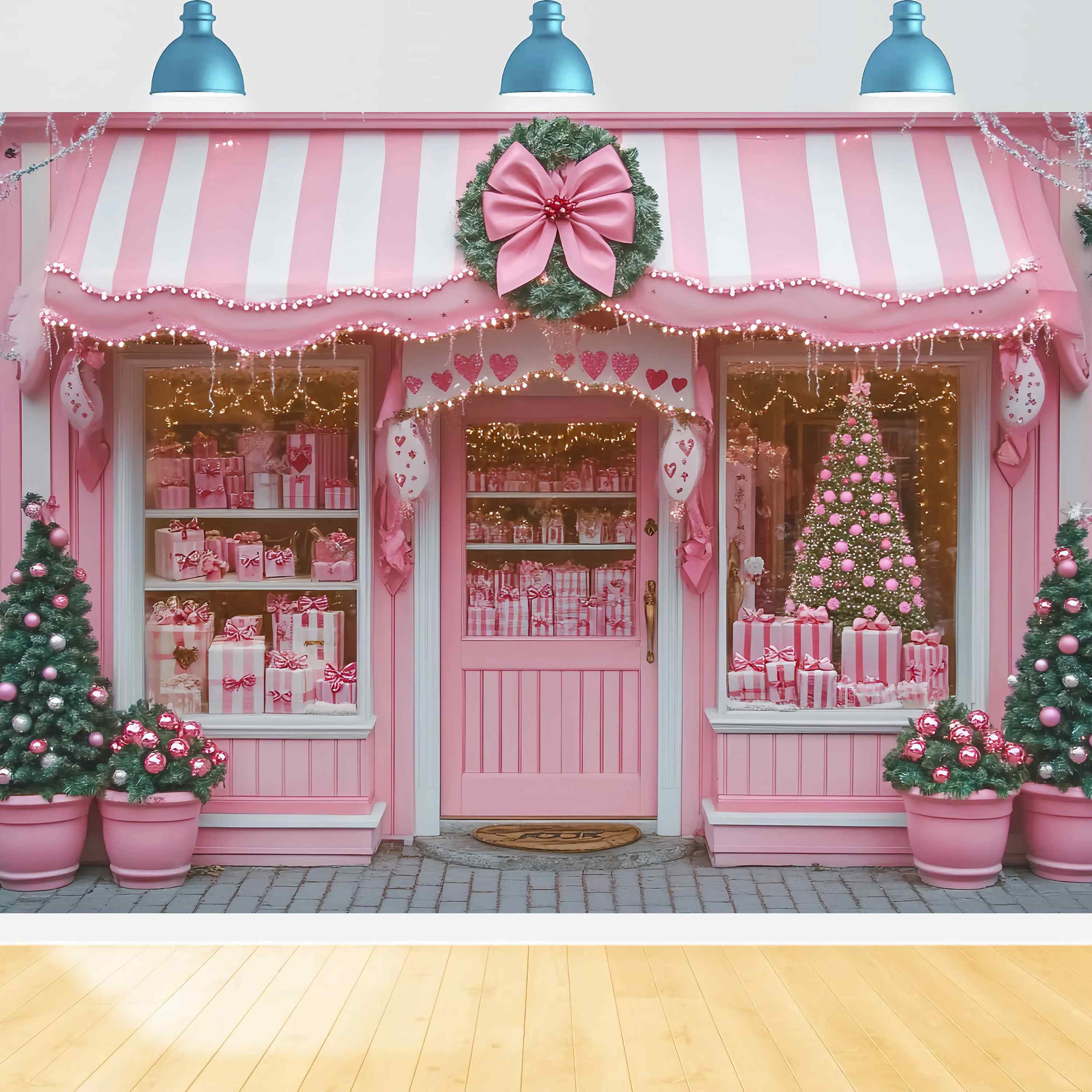 Toile de fond Noël Boutique Sucrée Rose Vitrine Festive TWW58-72