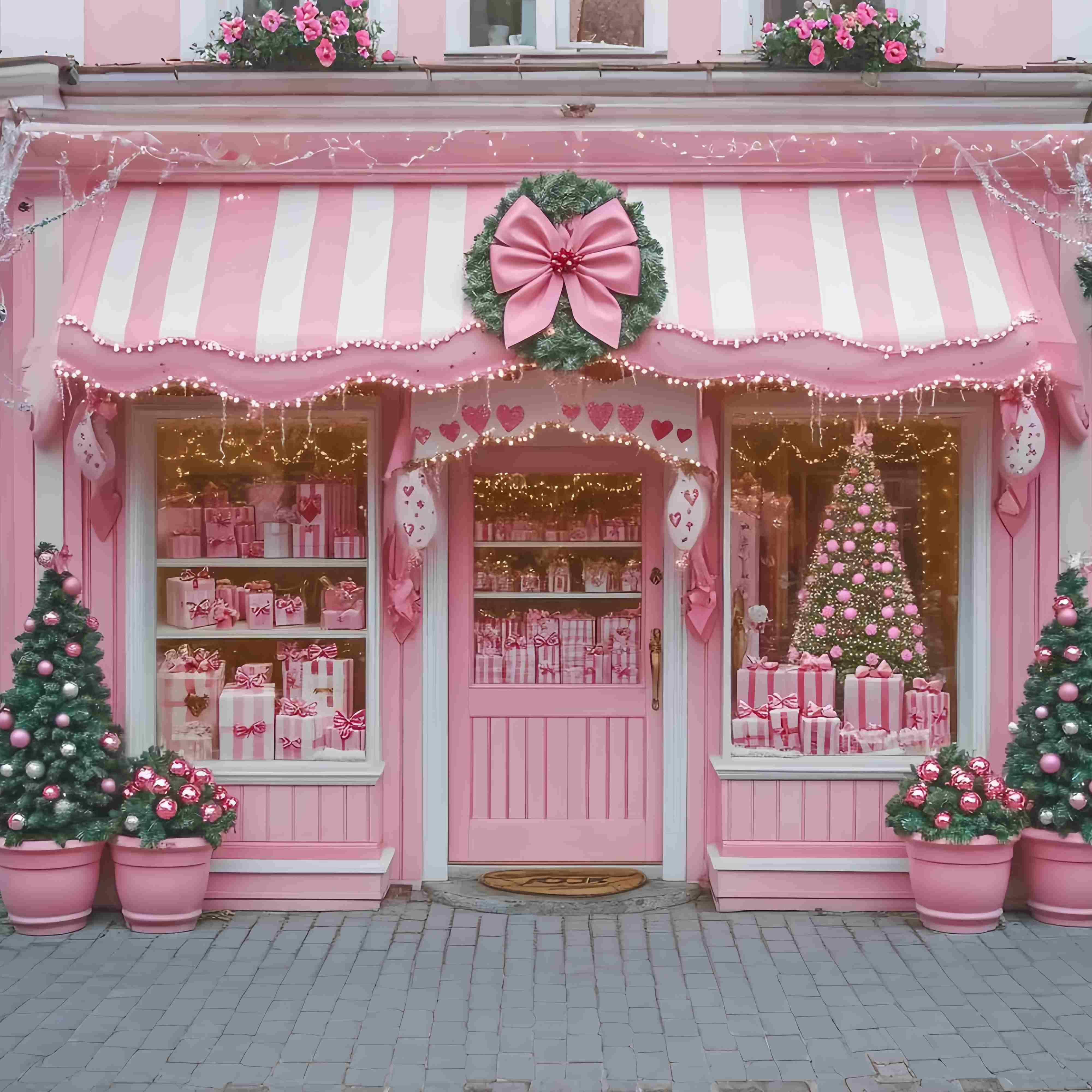 Toile de fond Noël Boutique Sucrée Rose Vitrine Festive TWW58-72