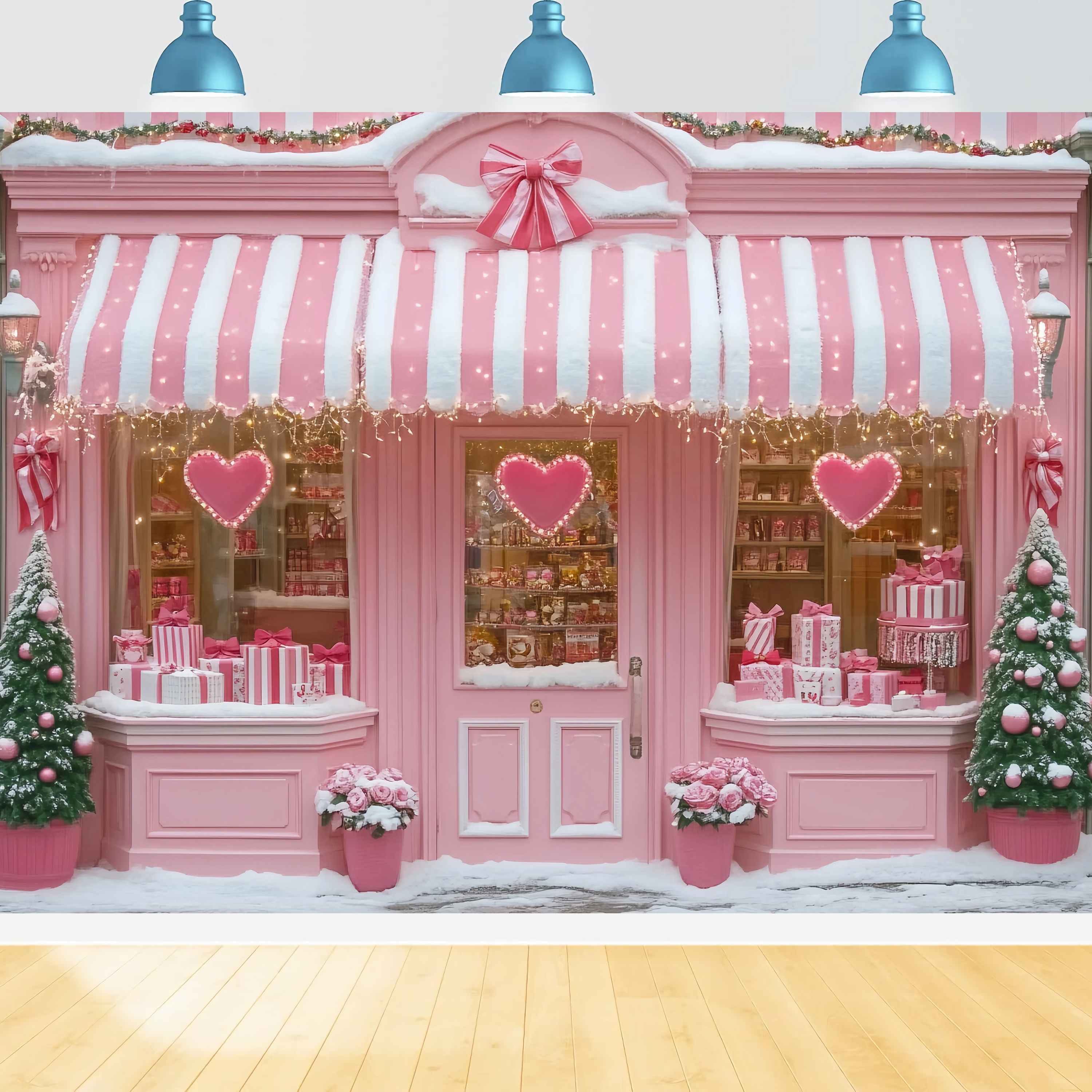 Toile de fond Noël Boutique Sucrée Rose Cœur Charme Festif TWW58-76