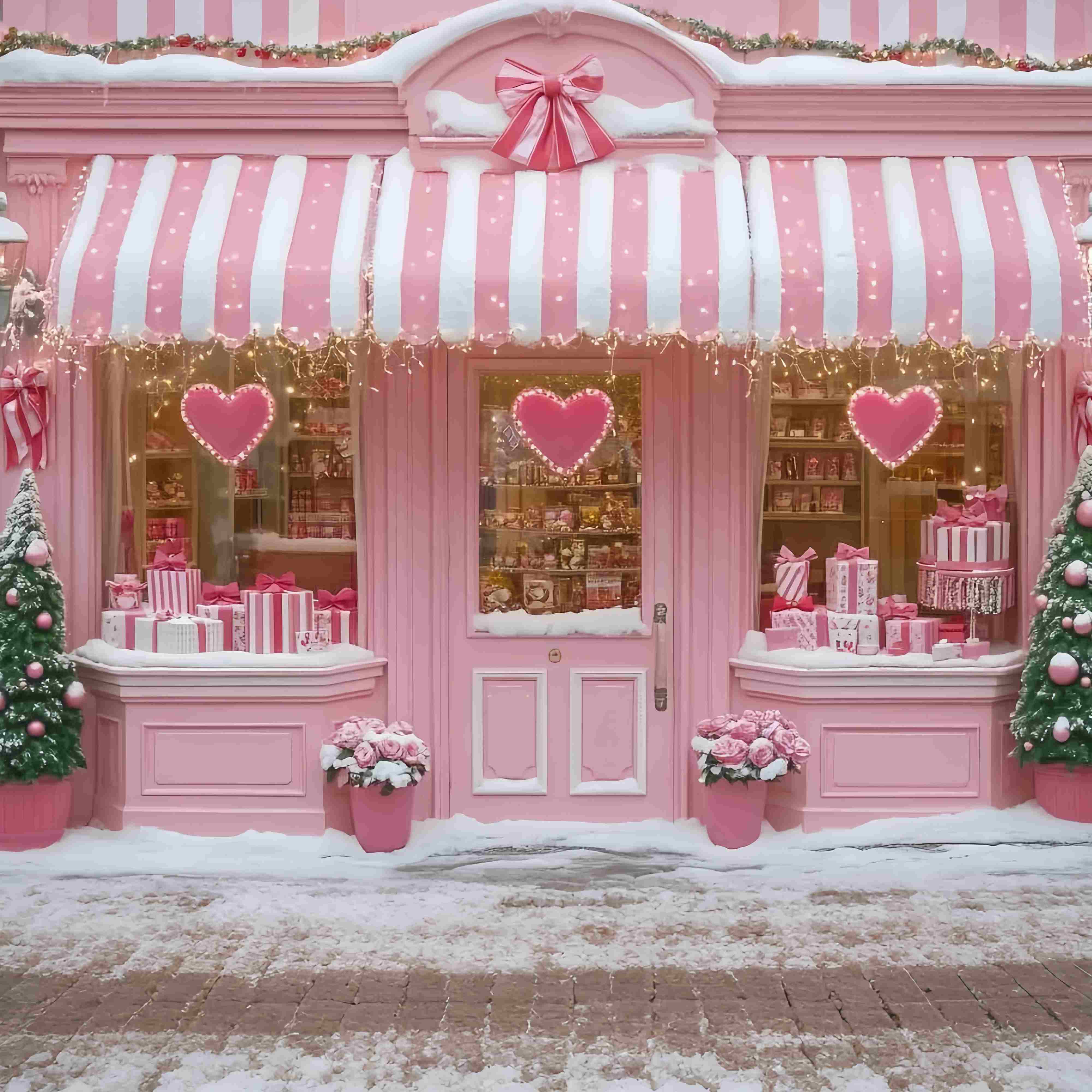 Toile de fond Noël Boutique Sucrée Rose Cœur Charme Festif TWW58-76