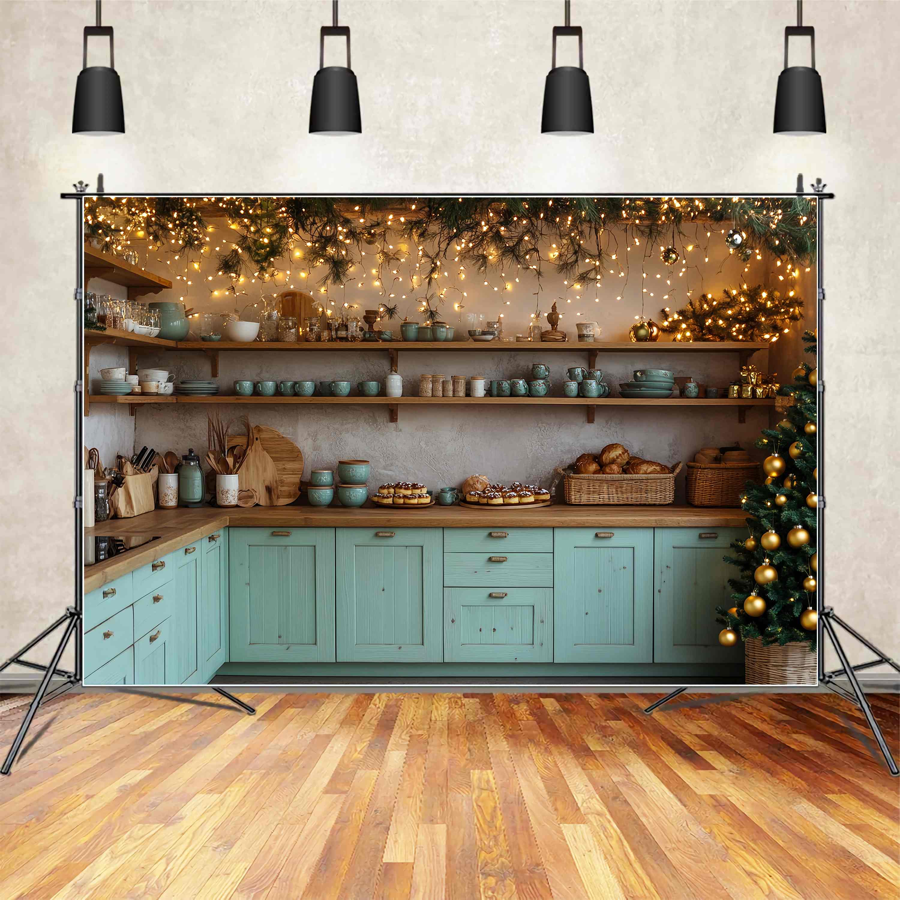 Toile de fond Noël Cuisine Rustique Boulangerie de Noël Décor 10x10 TWW58-83