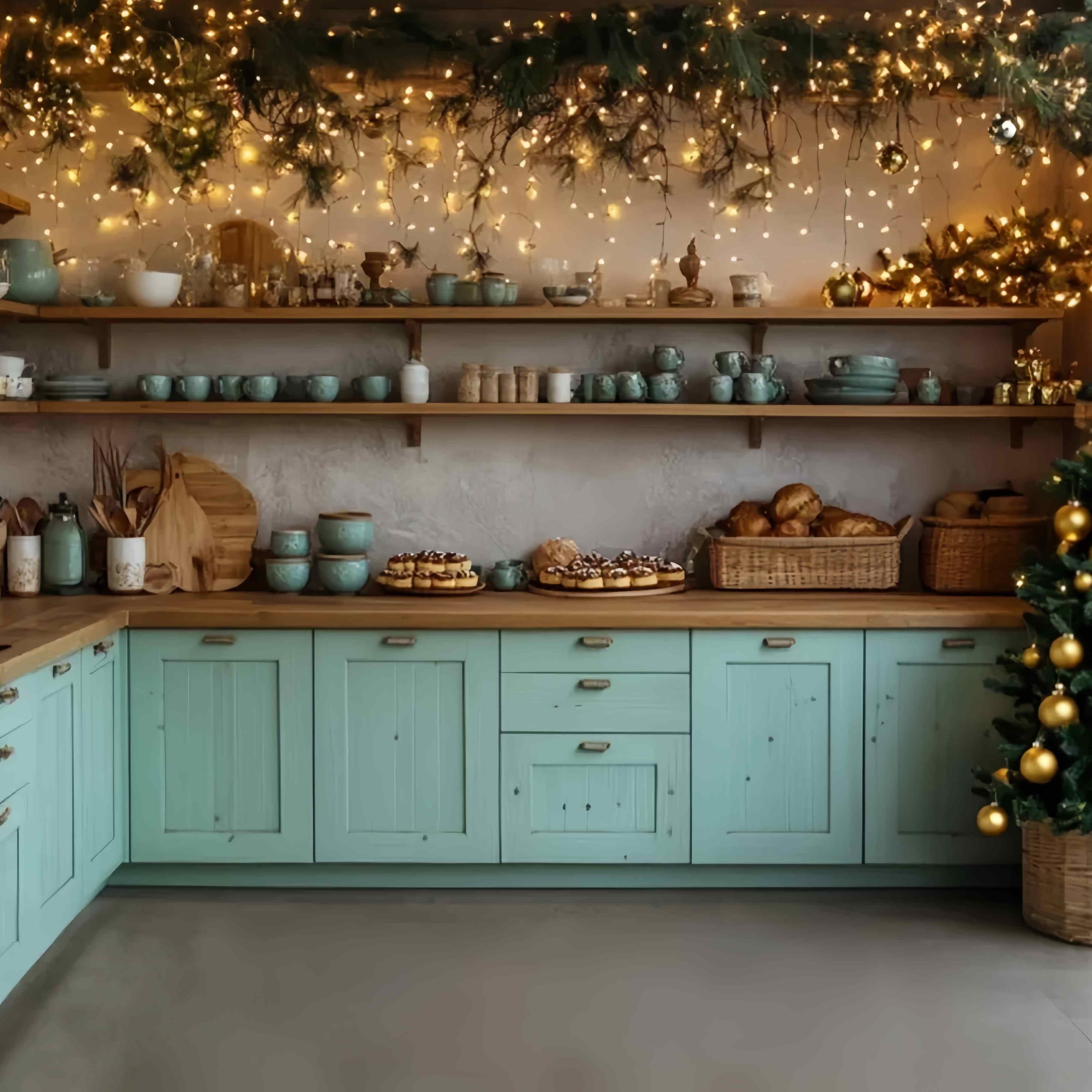 Toile de fond Noël Cuisine Rustique Boulangerie de Noël Décor 10x10 TWW58-83
