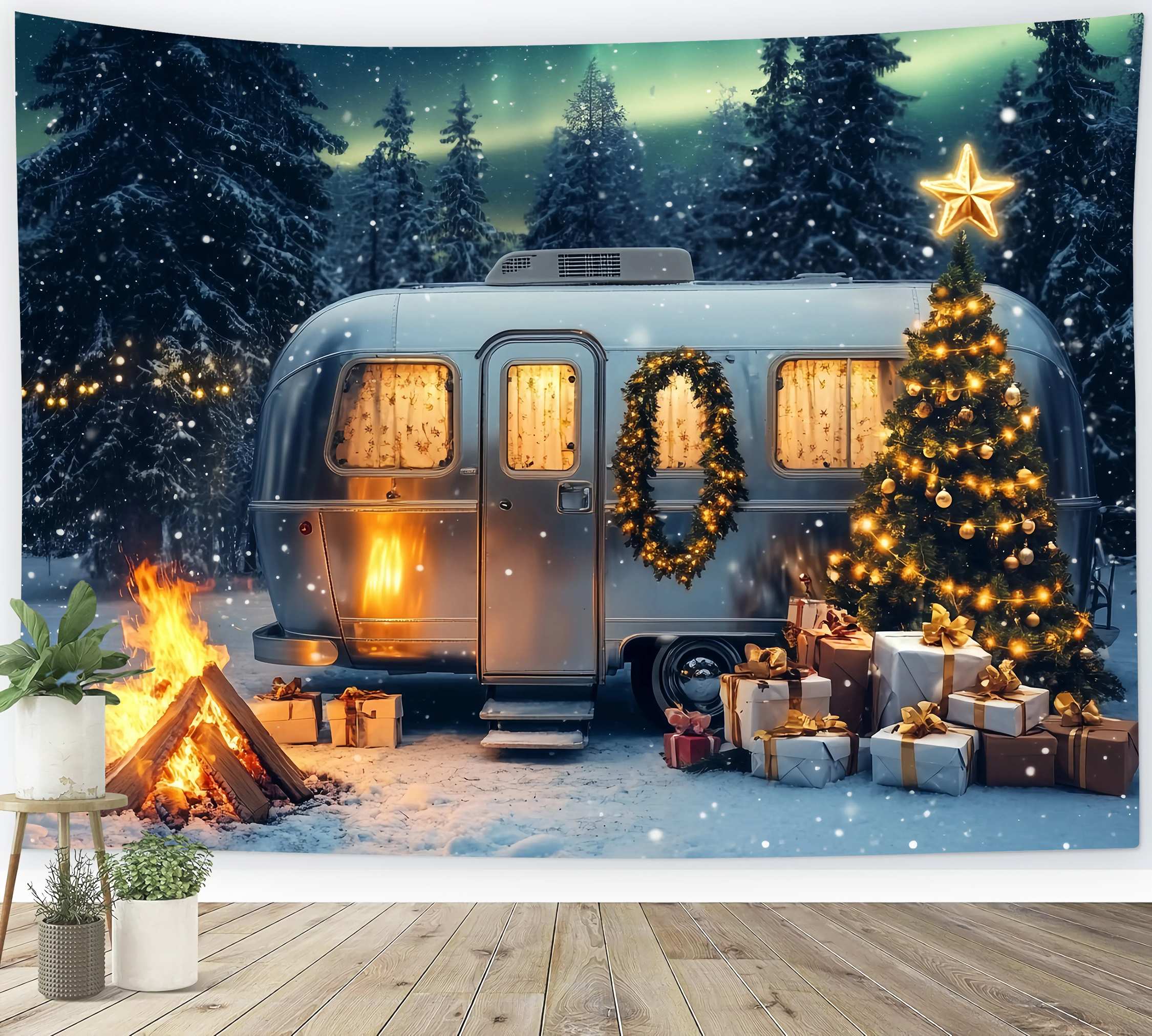 Toile de fond Noël Ferme de Sapins Camping-Car Enneigé Magie du Sapin TWW58-86