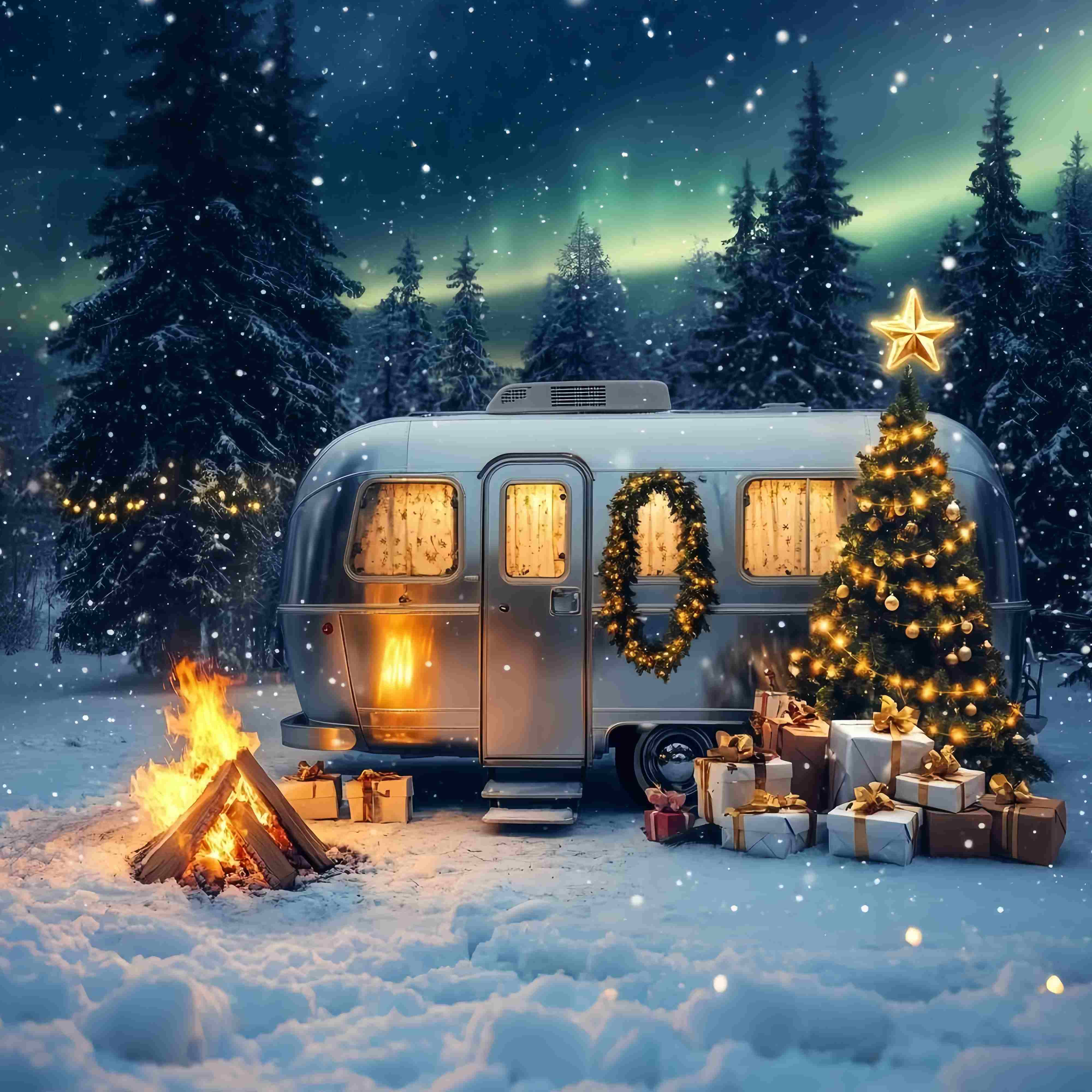 Toile de fond Noël Ferme de Sapins Camping-Car Enneigé Magie du Sapin TWW58-86