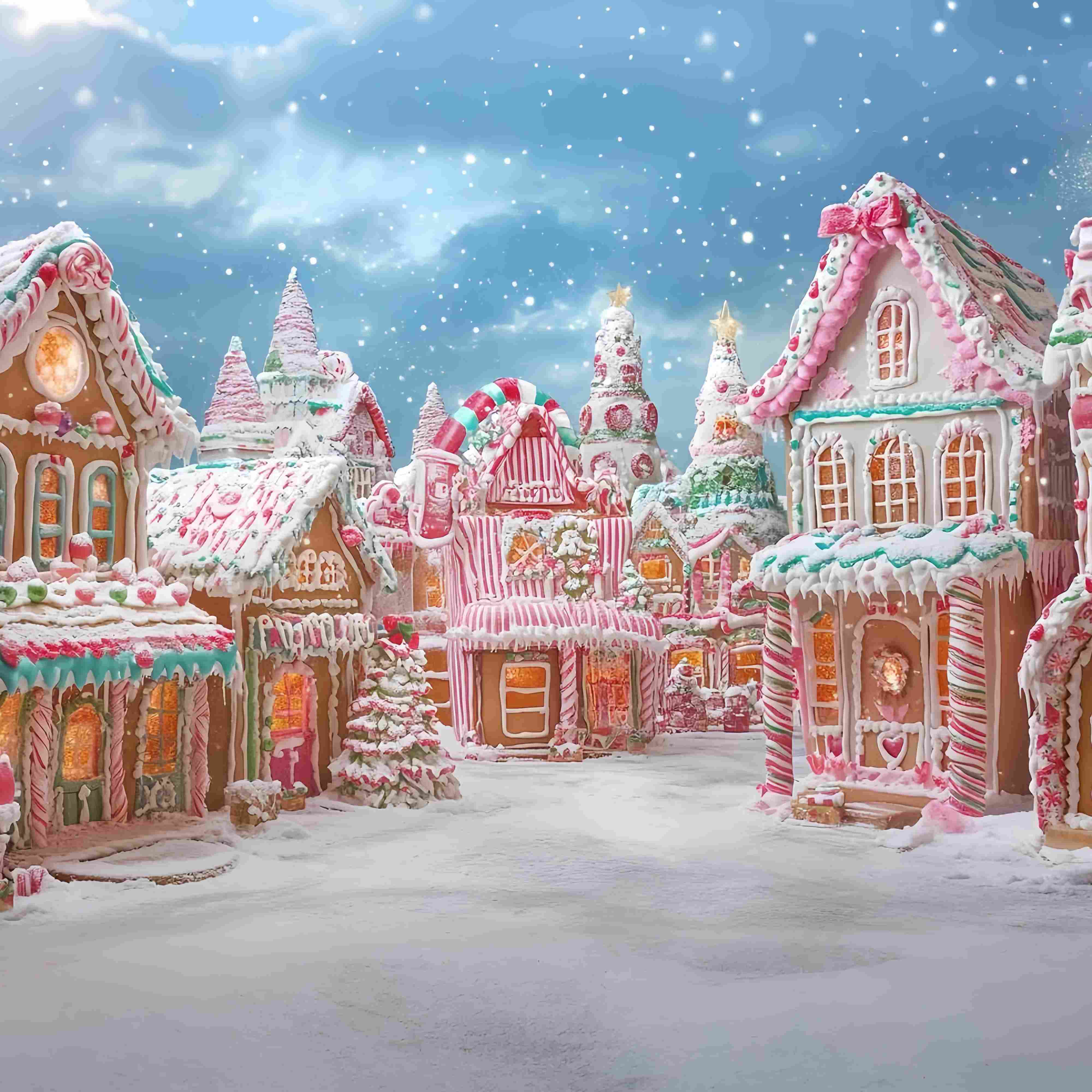 Toile de fond photo Noël Village Pain d’Épices Allée Sucrée TWW58-87