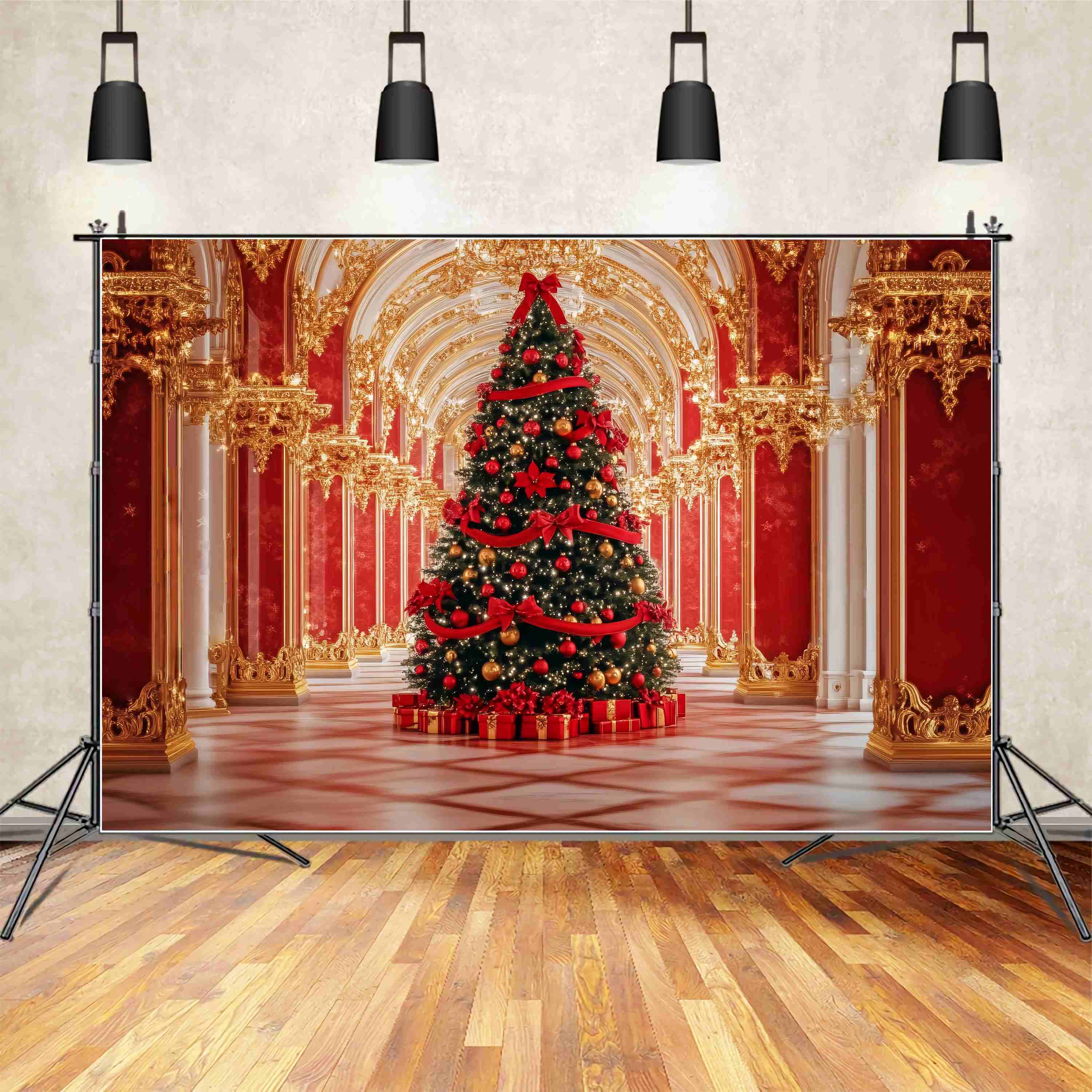 Toile de fond Noël Palais Opulent Sapin Rouge TWW58-91