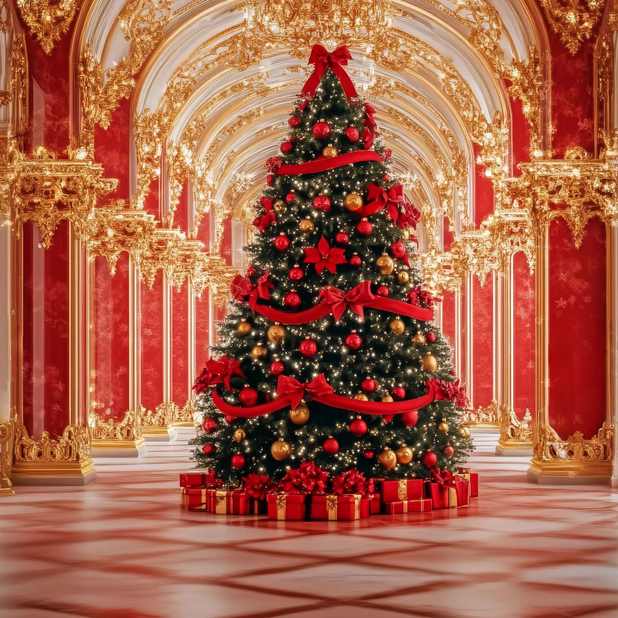 Toile de fond Noël Palais Opulent Sapin Rouge TWW58-91
