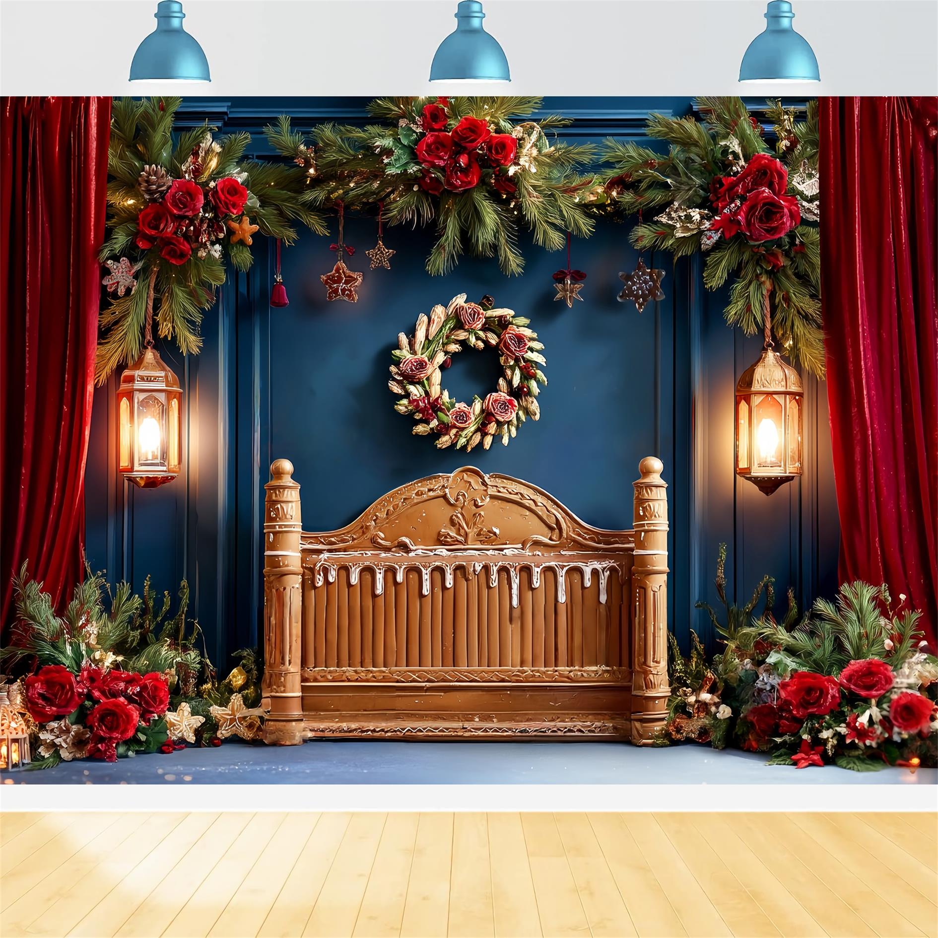 Toile de fond Noël Tête de Lit Rideau Rouge Guirlande Festive TWW59-100