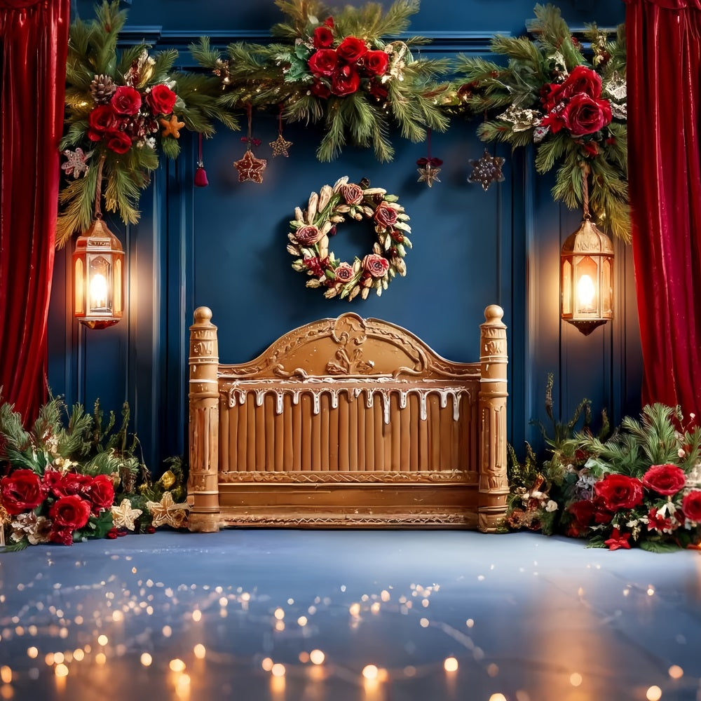 Toile de fond Noël Tête de Lit Rideau Rouge Guirlande Festive TWW59-100