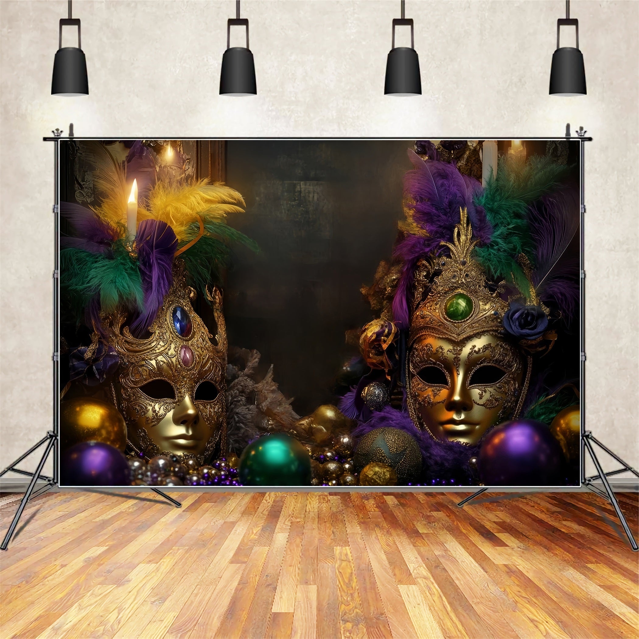 Toile de fond Cirque Masque Doré Mascarade à Plumes TWW59-11