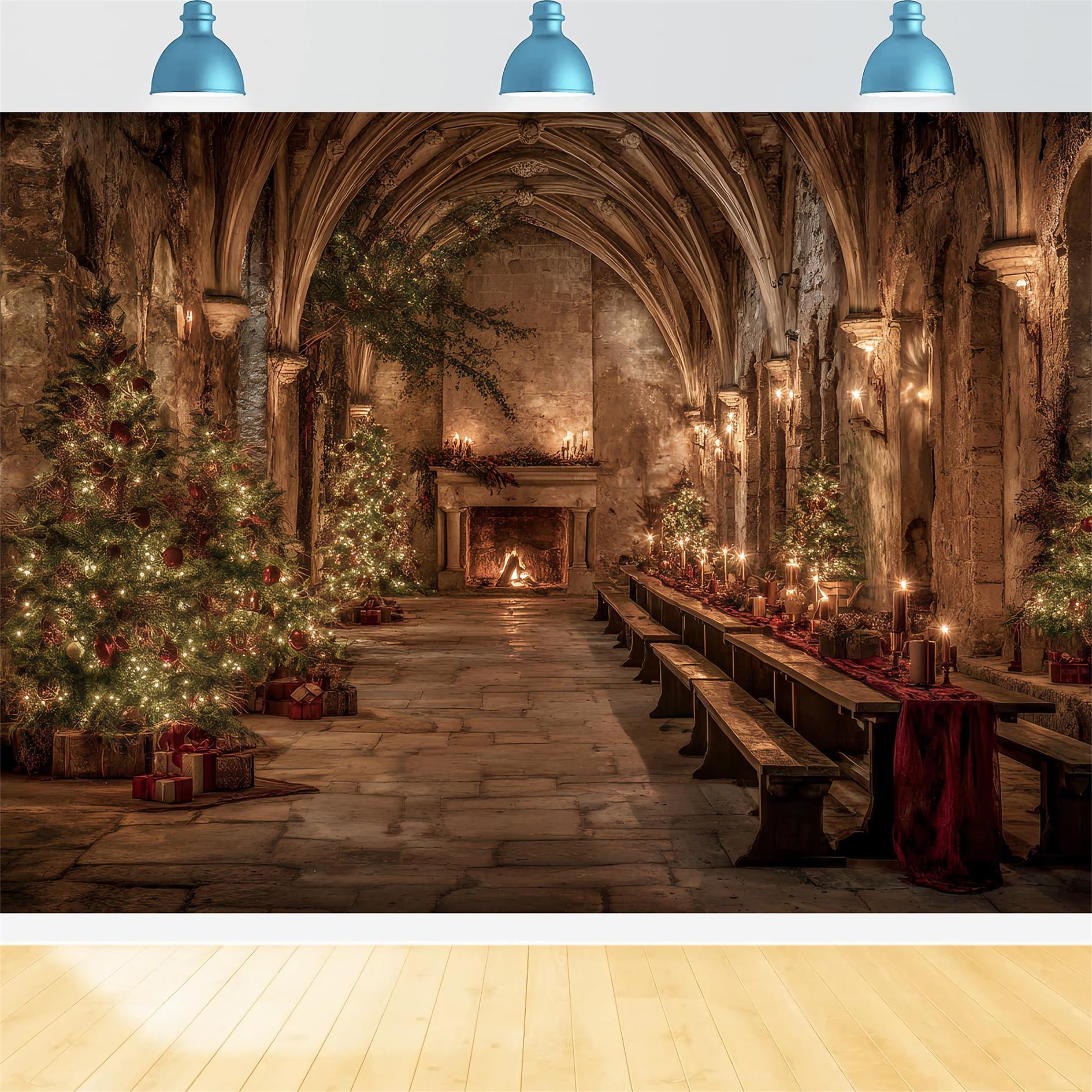 Toile de fond Noël Église Salle Médiévale Banquet de Noël TWW59-112