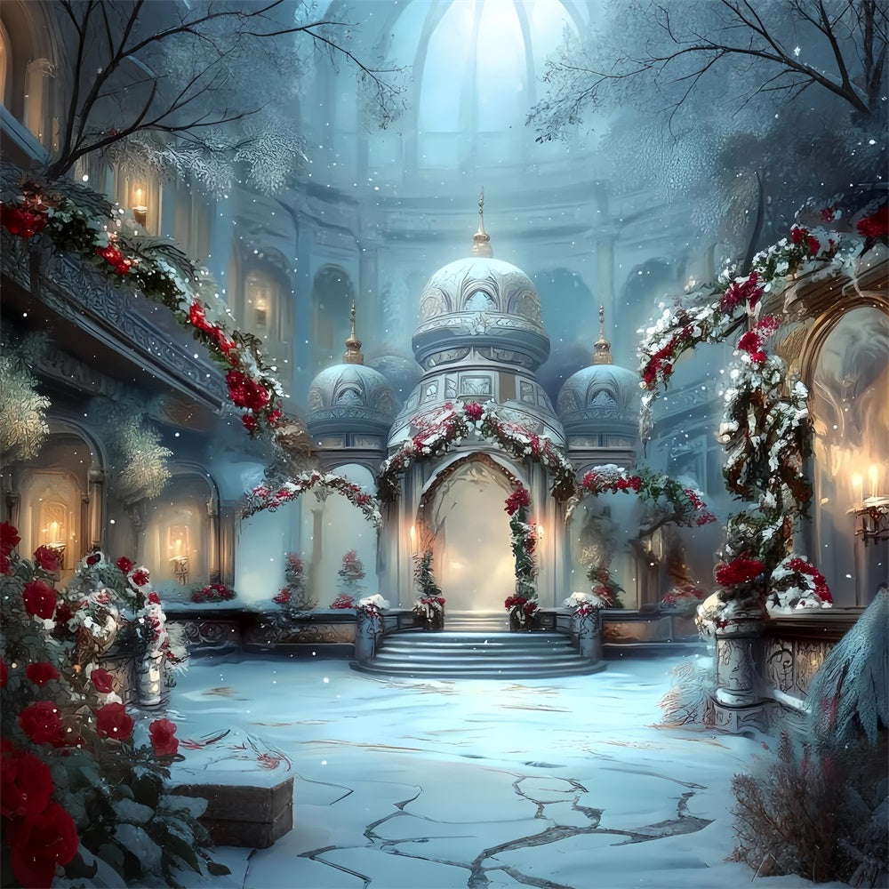 Toile de fond photo Noël Palais Enneigé Élégance Hivernale TWW59-115