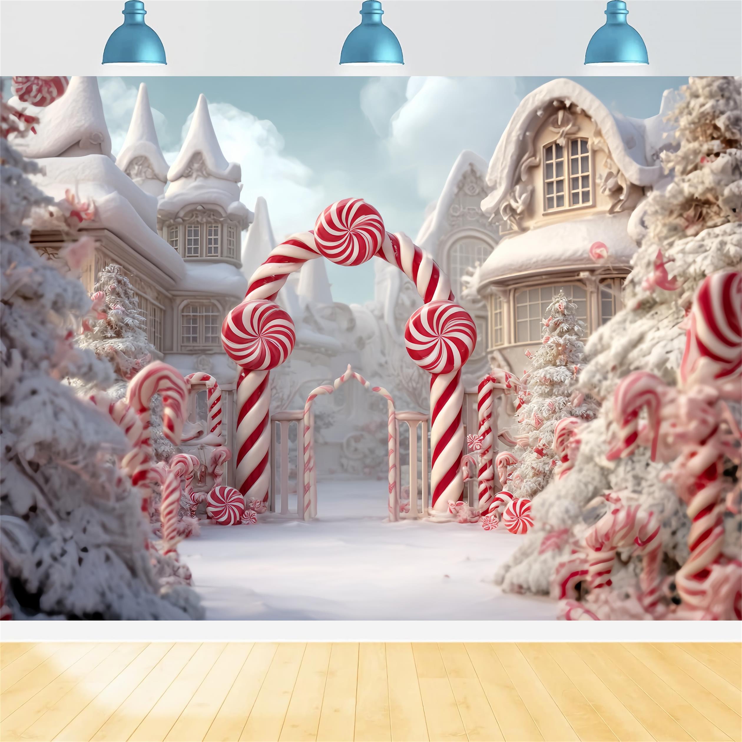 Toile de fond Noël Pays des Bonbons Arche Sucre d’Orge TWW59-120