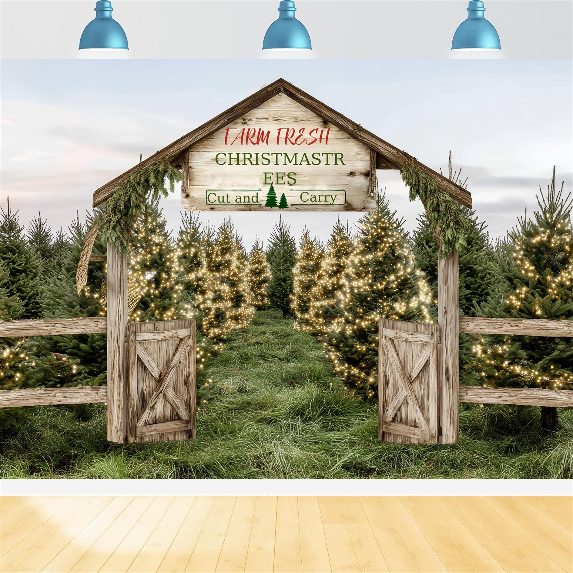 Toile de fond Noël Ferme Sentier Sapins Frais Professionnel TWW59-124