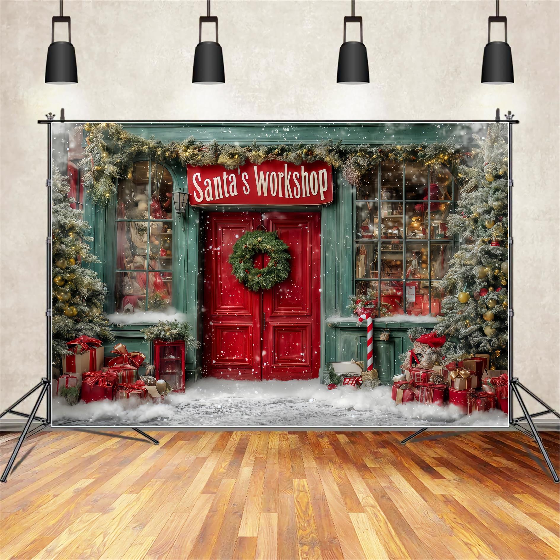 Toile de fond Noël Atelier du Père Noël Façade Festive TWW59-127