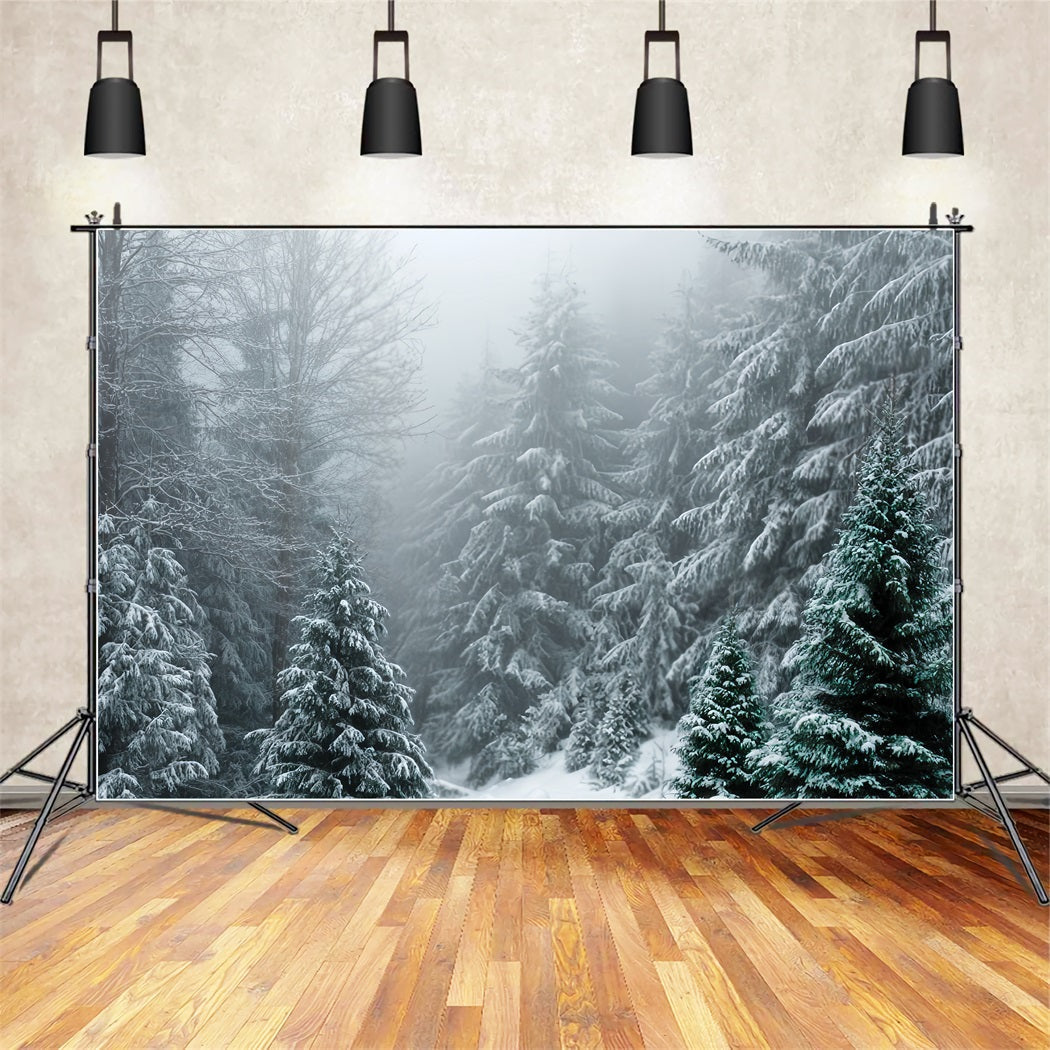 Toile de fond Forêt Hivernale Sapins Givrés Silence Neige TWW59-134