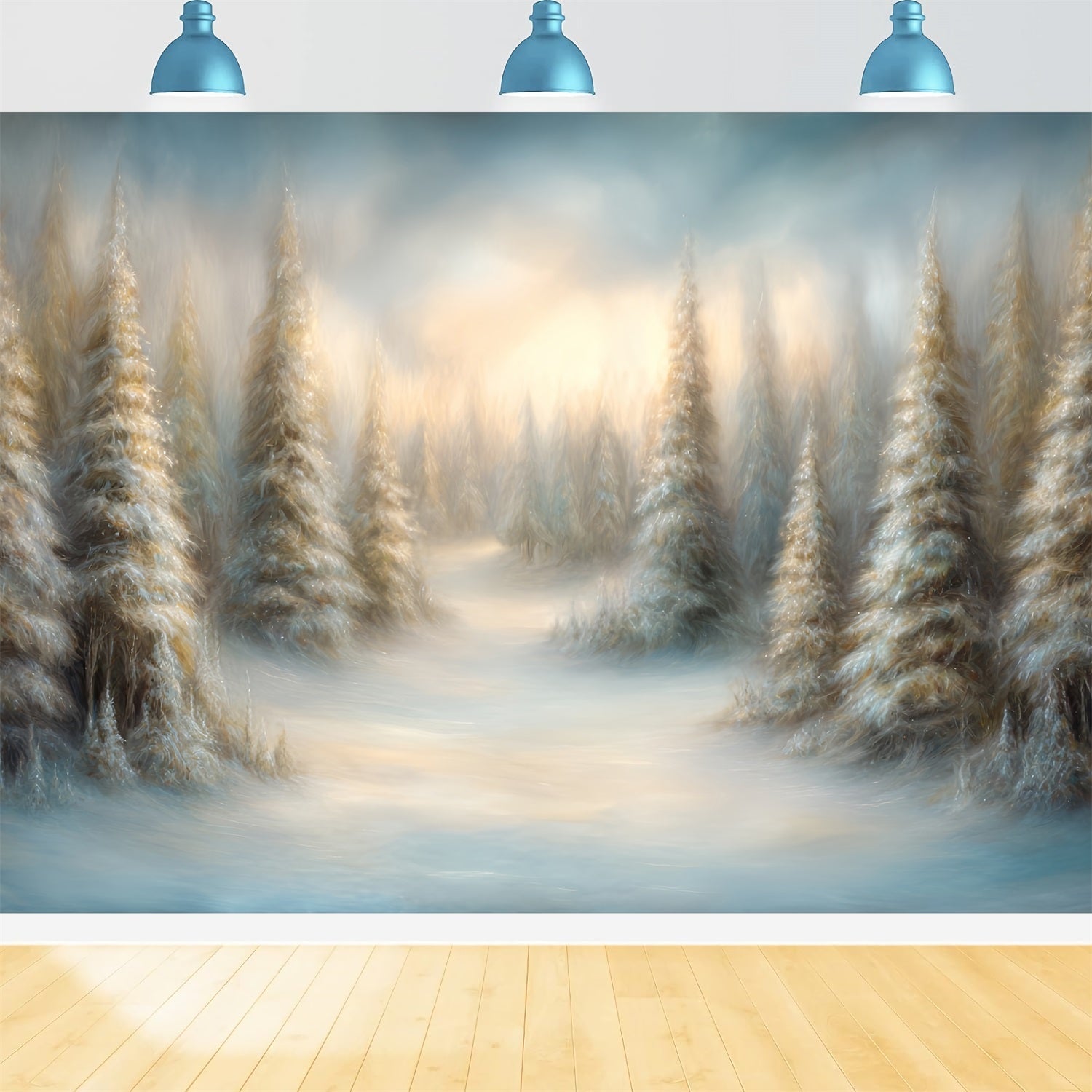 Toile de fond Forêt Pins Rêveuse Peinte Enneigée Photo Forêt TWW59-135
