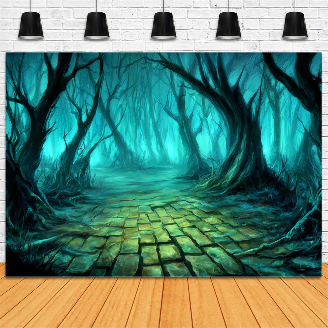Toile de fond Forêt Hantée Arbres Tordus Sentier Mystique Forêt Effrayante TWW59-136