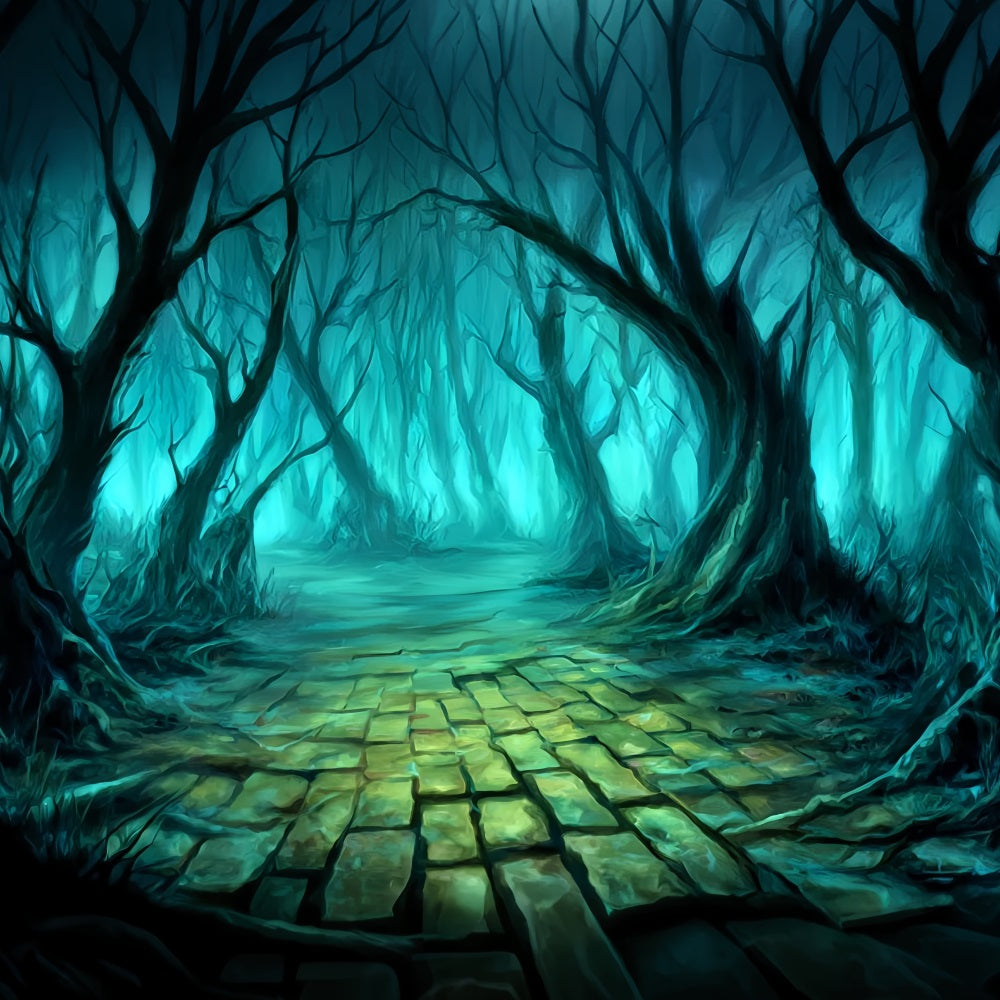 Toile de fond Forêt Hantée Arbres Tordus Sentier Mystique Forêt Effrayante TWW59-136
