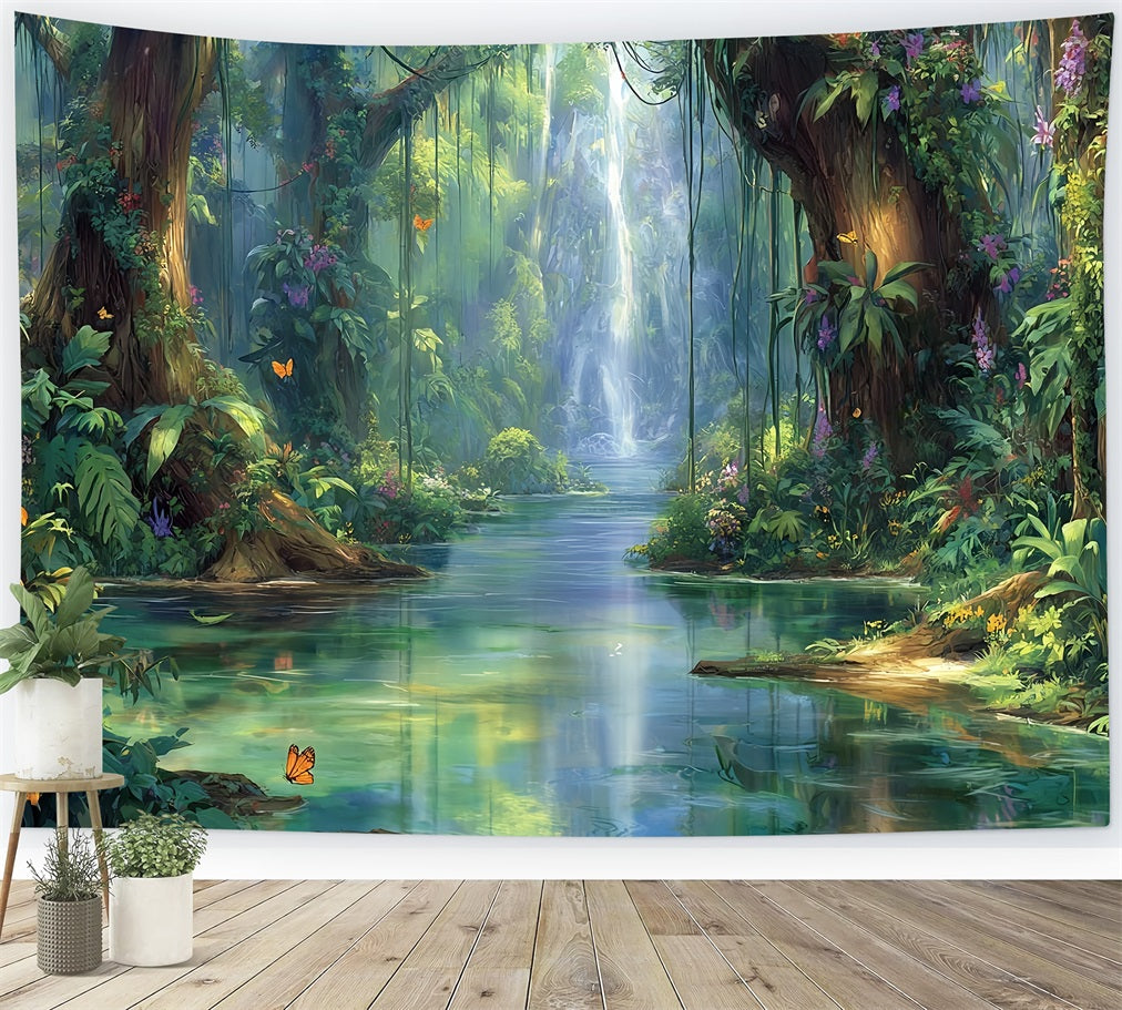 Toile de fond Forêt Tropicale Cascade Enchantée Paradis Jungle Fantaisie TWW59-137
