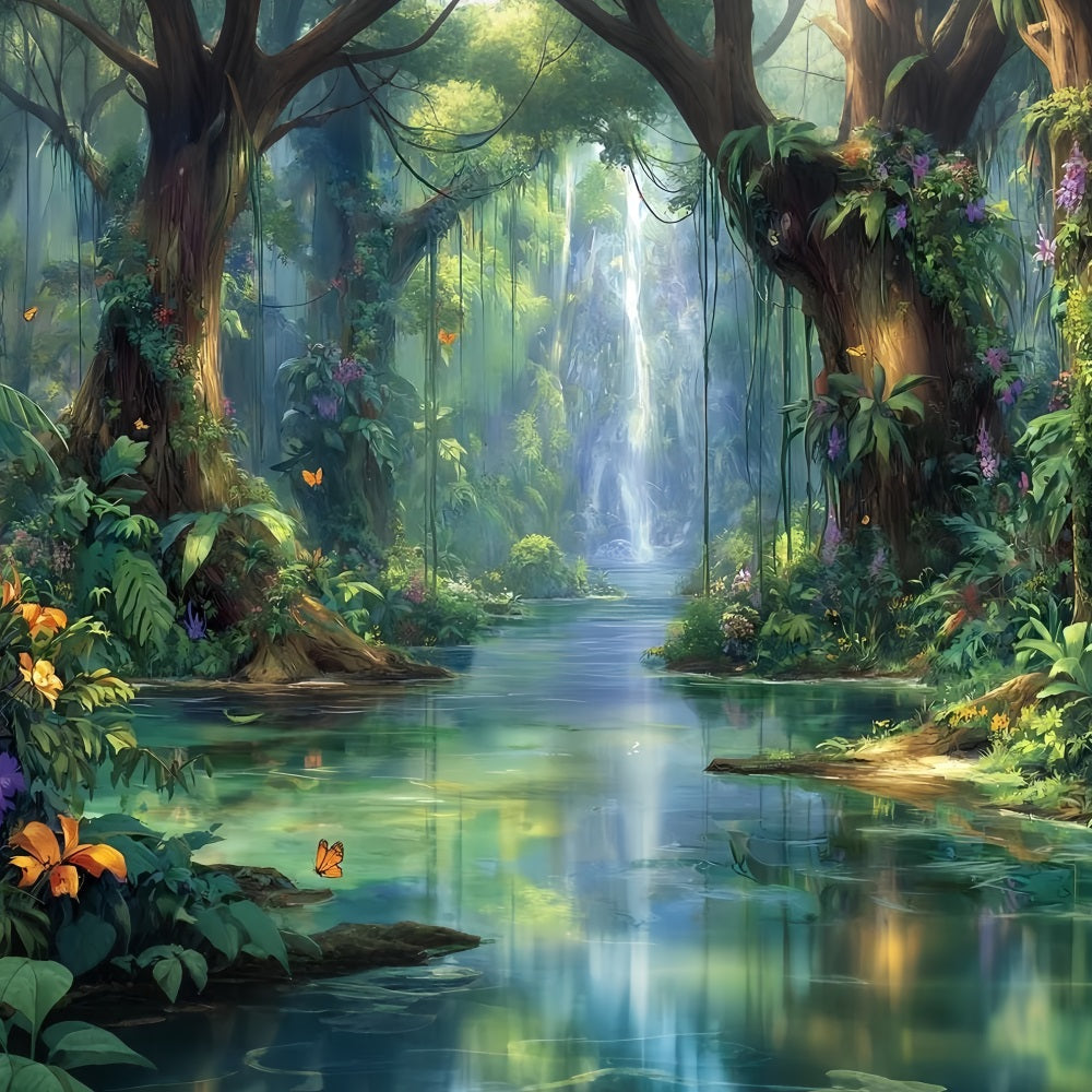 Toile de fond Forêt Tropicale Cascade Enchantée Paradis Jungle Fantaisie TWW59-137