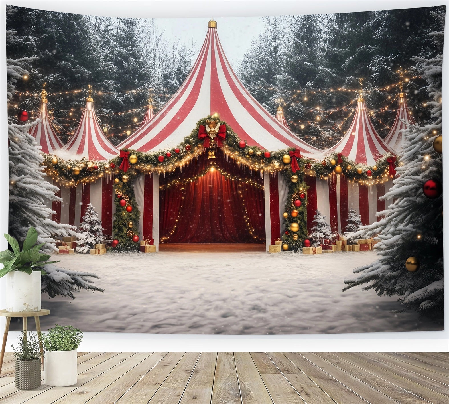 Toile de fond Cirque Chapiteau Noël Guirlande Festive TWW59-14