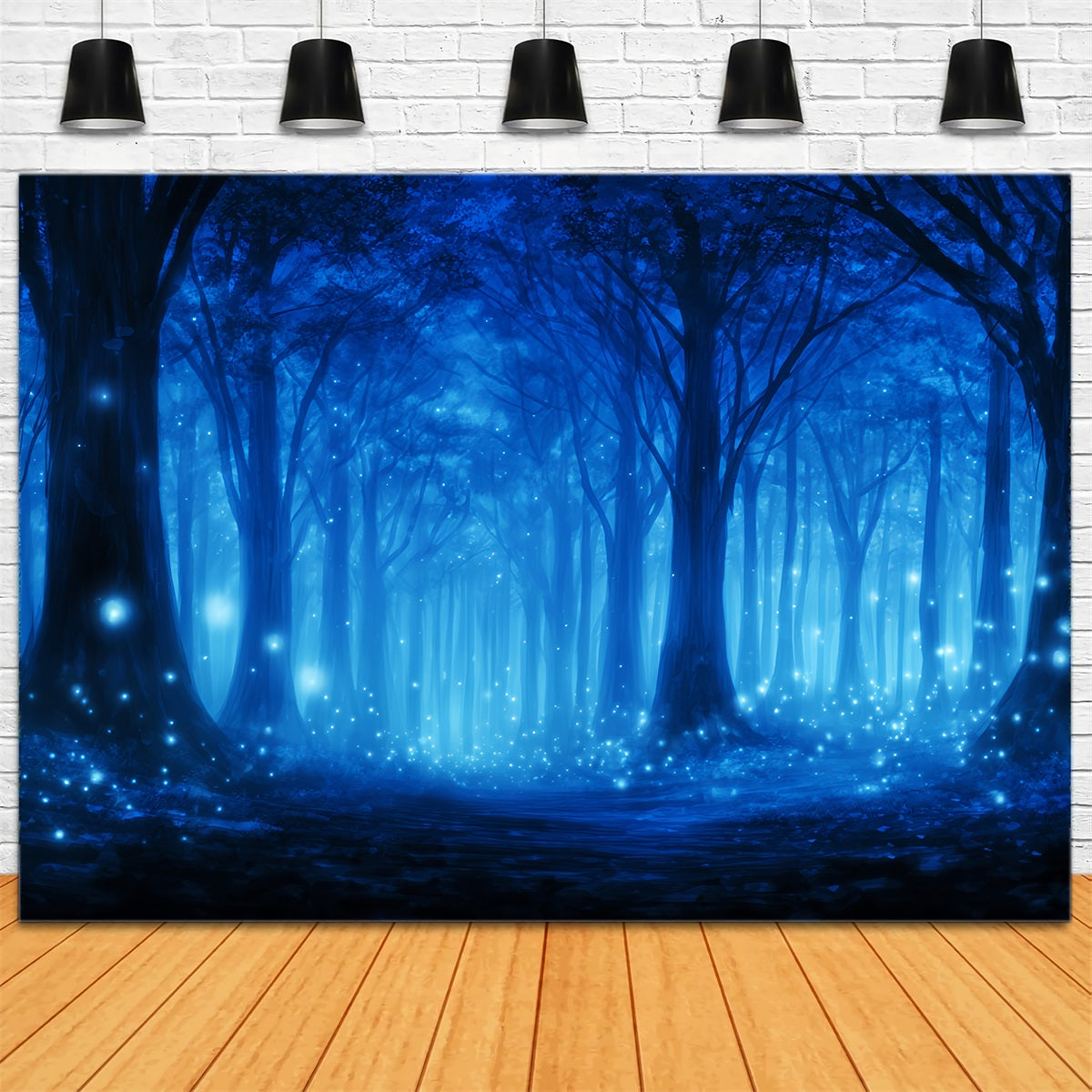 Toile de fond Forêt Sombre Bleue Lucioles Enchantées Nuit TWW59-140