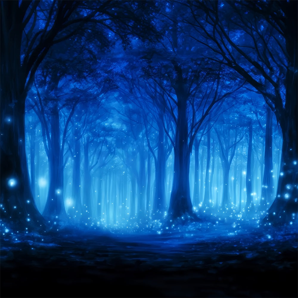 Toile de fond Forêt Sombre Bleue Lucioles Enchantées Nuit TWW59-140